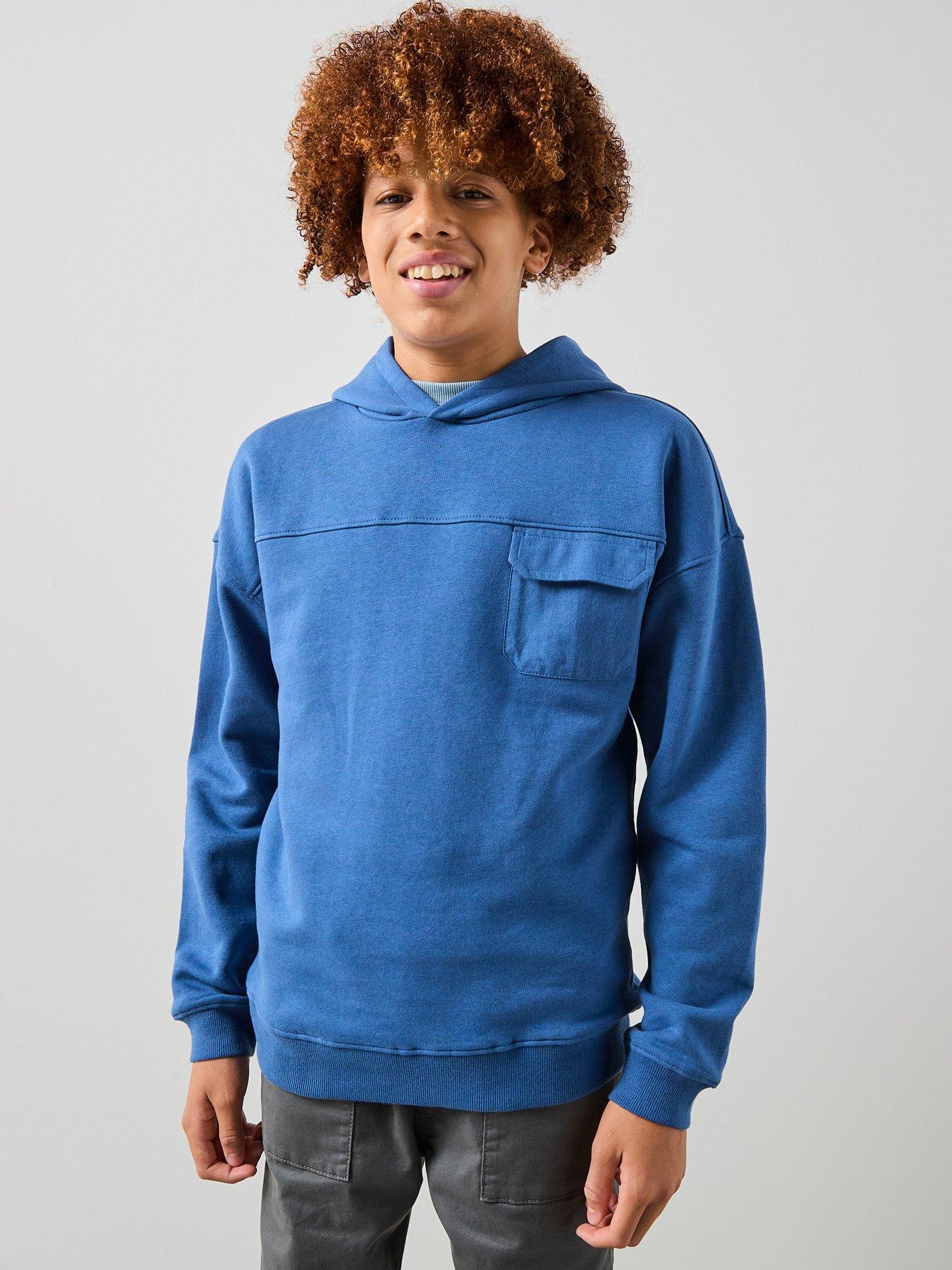The Very Collection Contrast Pocket Dropped Shoulder Hoodie - Blue