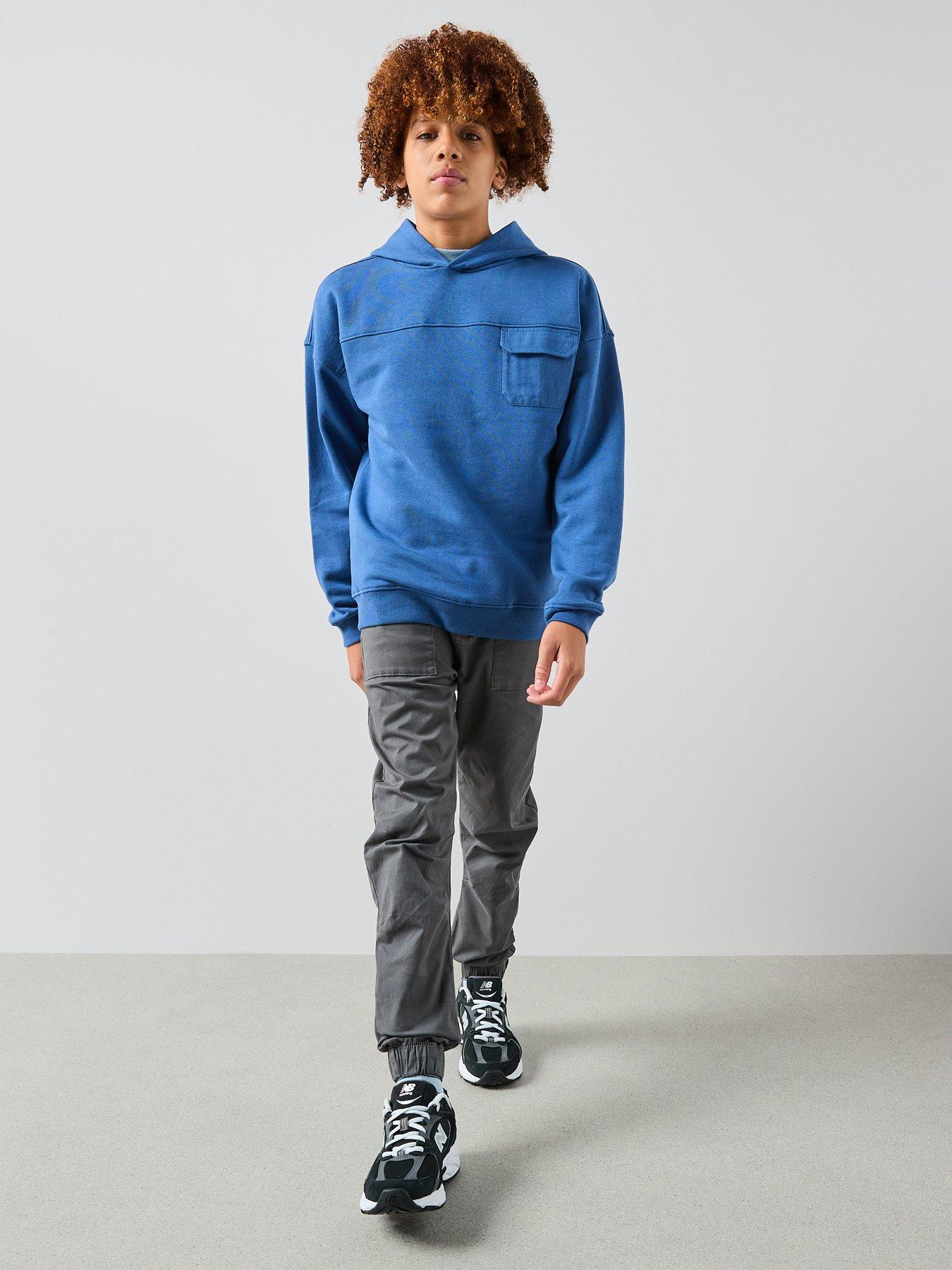  image of the-very-collection-contrast-pocket-dropped-shoulder-hoodie-blue