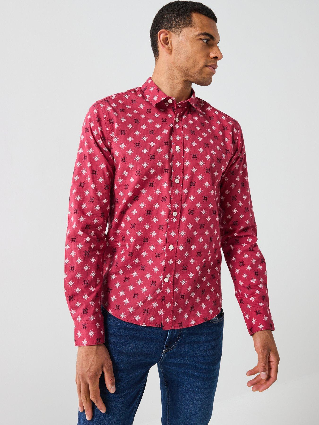  image of only-sons-christmas-printed-novelty-shirt-red