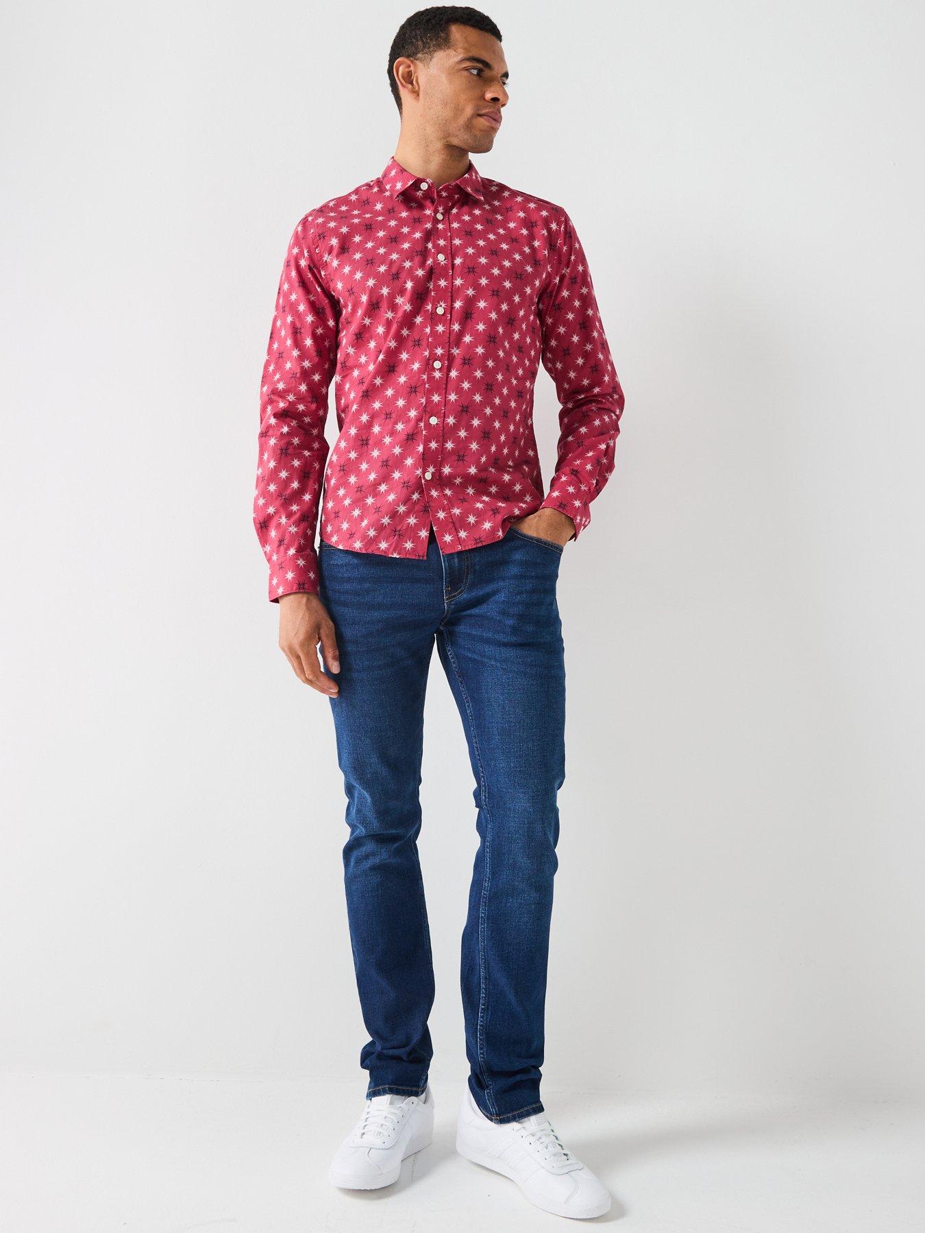  image of only-sons-christmas-printed-novelty-shirt-red
