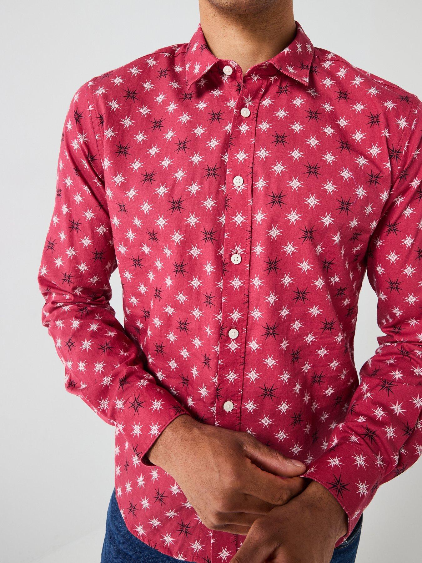  image of only-sons-christmas-printed-novelty-shirt-red