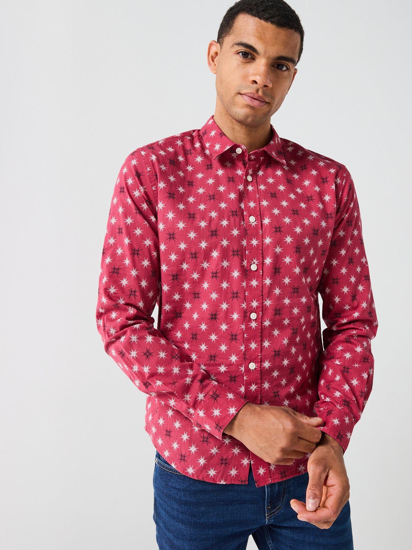  image of only-sons-christmas-printed-novelty-shirt-red