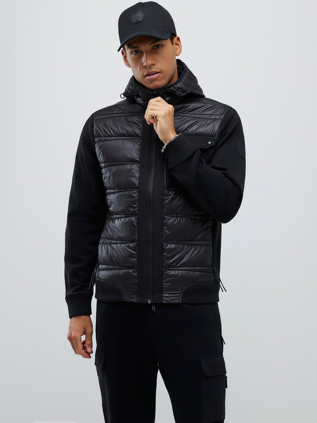 River Island Hooded Quilted Hybrid Jacket - Black