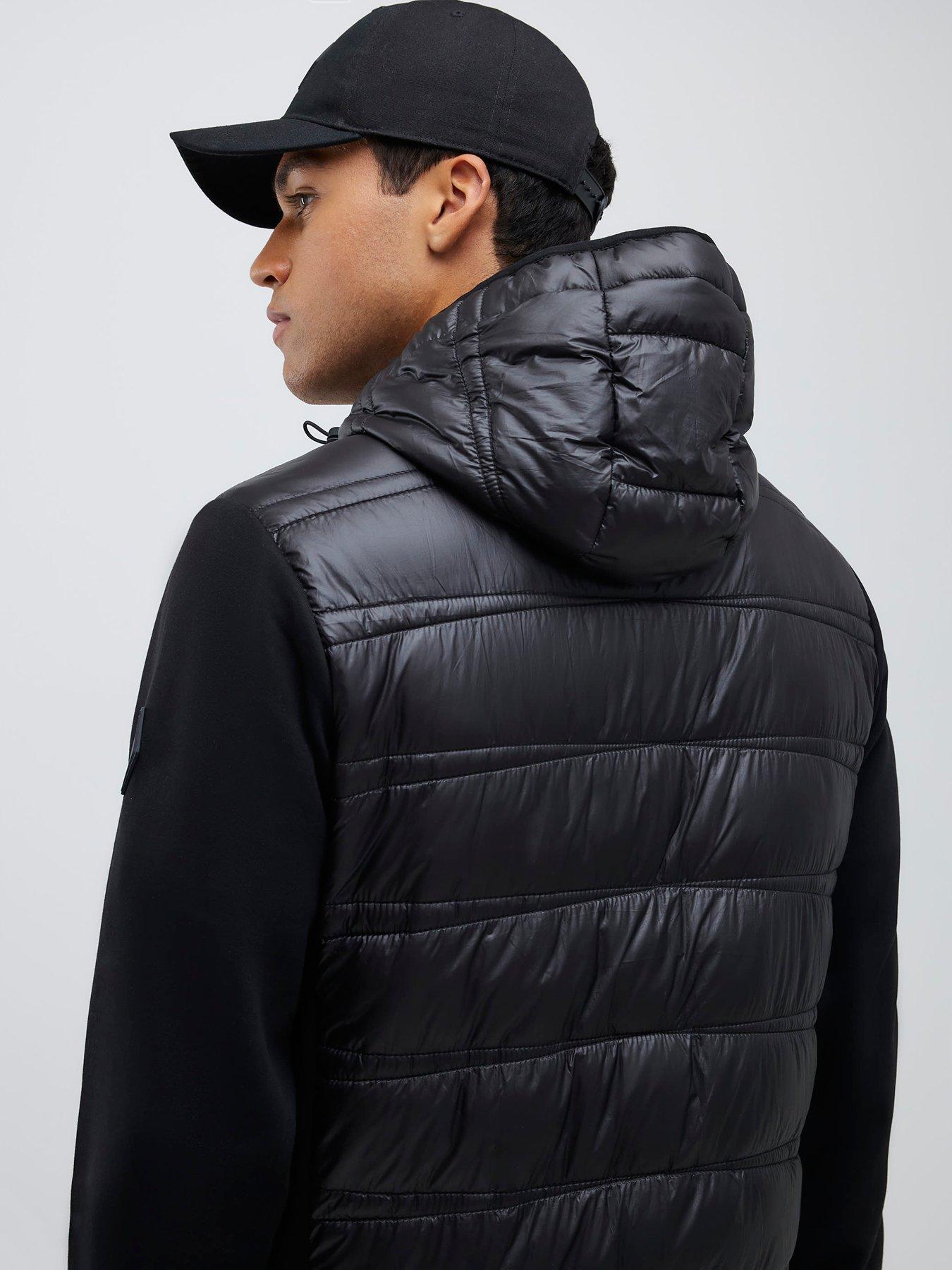  image of river-island-hooded-quilted-hybrid-jacket-black