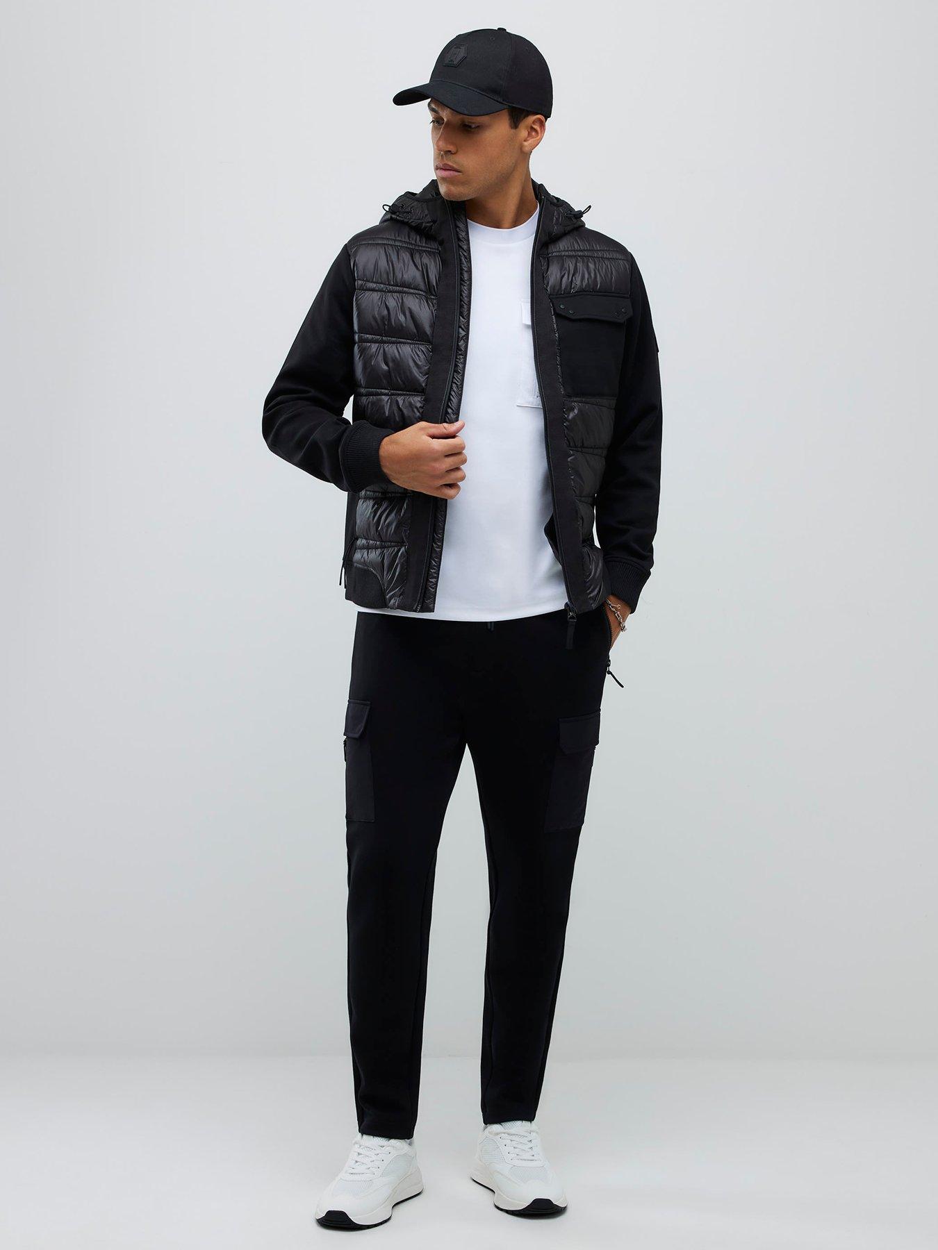  image of river-island-hooded-quilted-hybrid-jacket-black