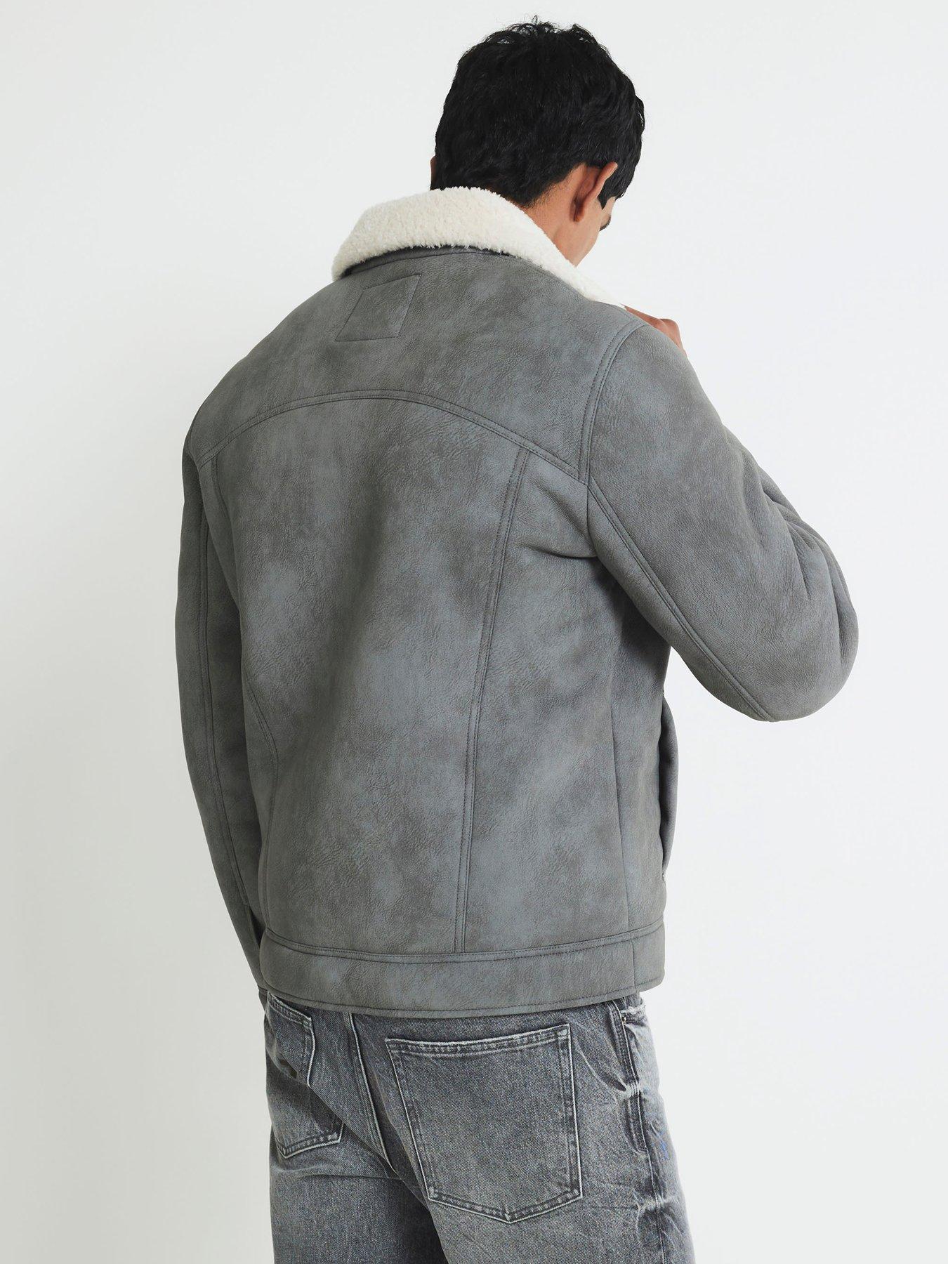 stillFront image of river-island-nubuck-shearling-western-style-jacket-grey