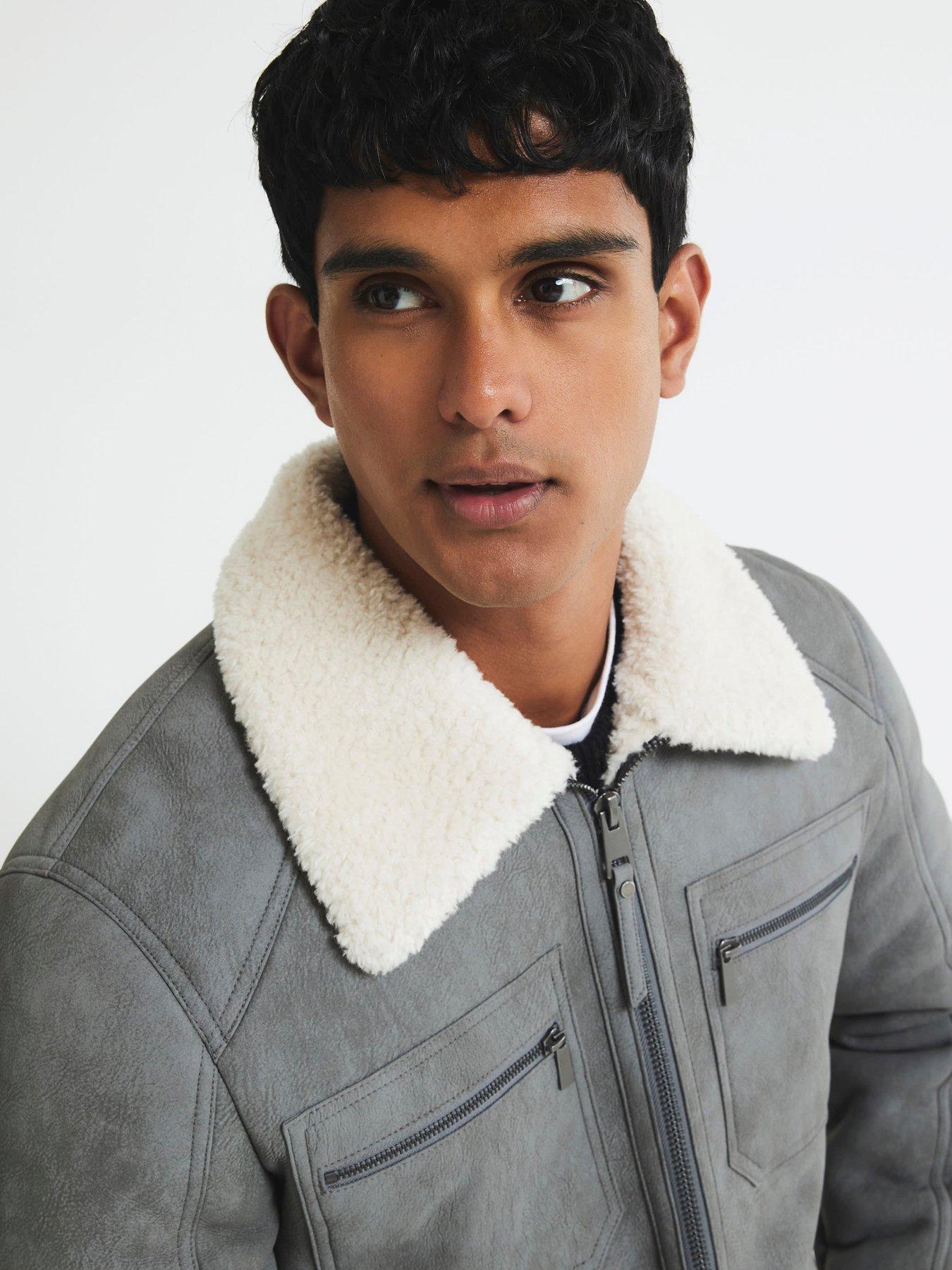  image of river-island-nubuck-shearling-western-style-jacket-grey