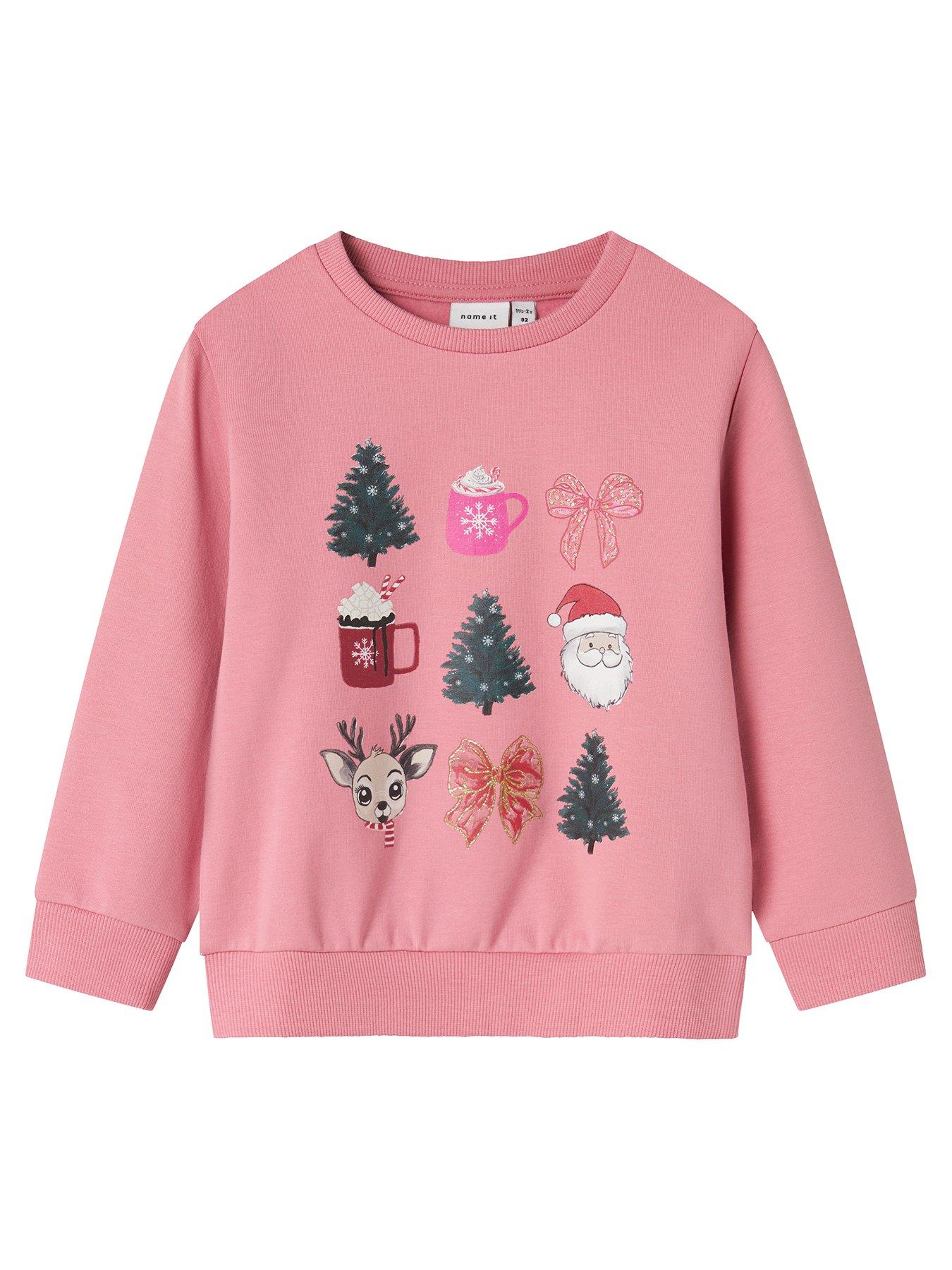 Name It Mini Girls Christmas Print Sweat - Pink