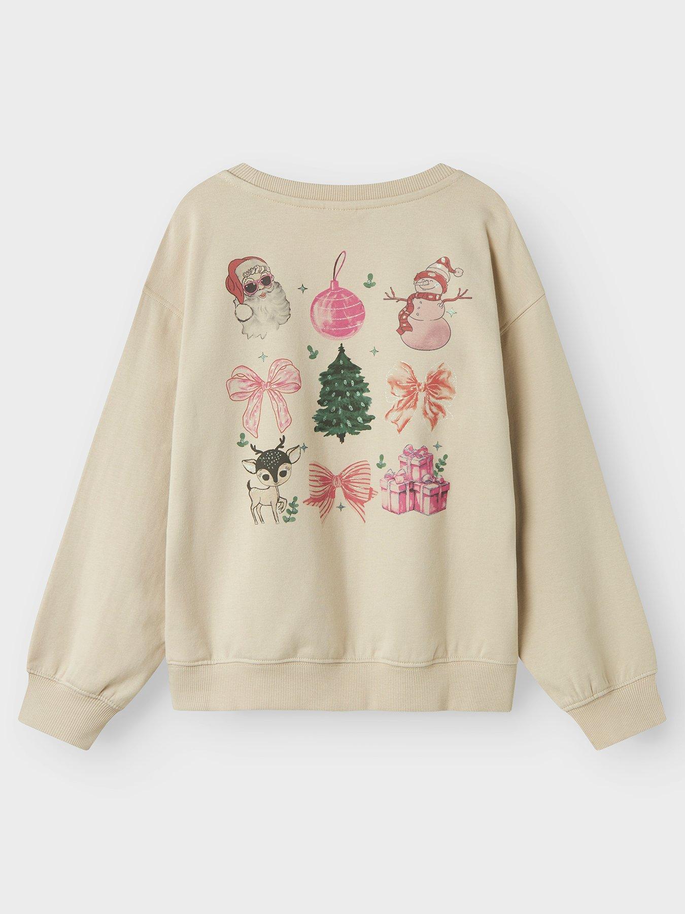  image of name-it-girls-christmas-back-print-sweat-beige