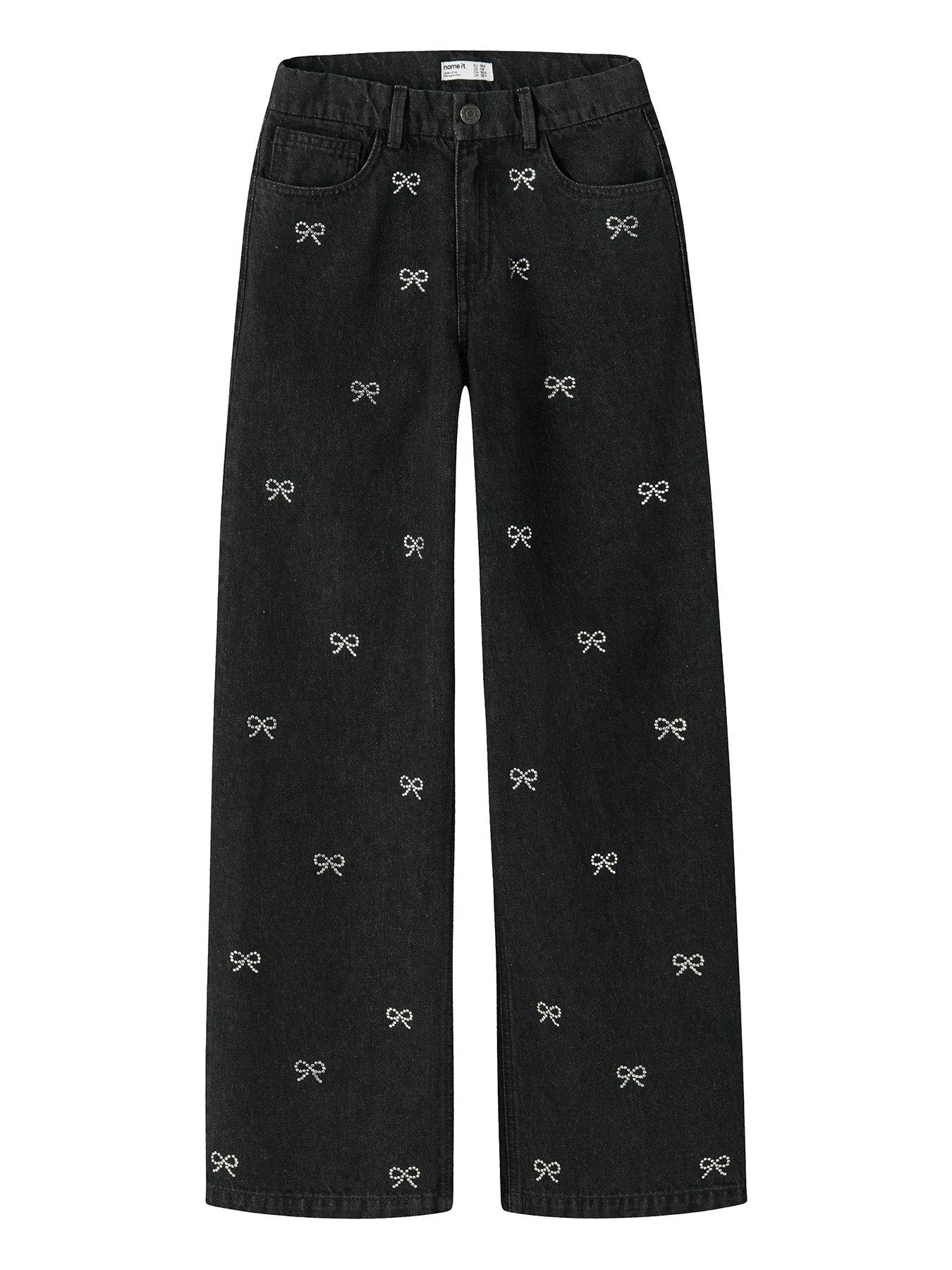  image of name-it-girls-bow-rhinestone-jeans-dark-grey