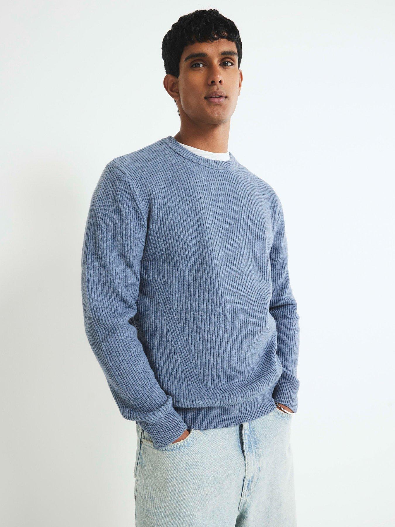 River Island Ribbed Easy Crew Neck Knitted Jumper - Blue