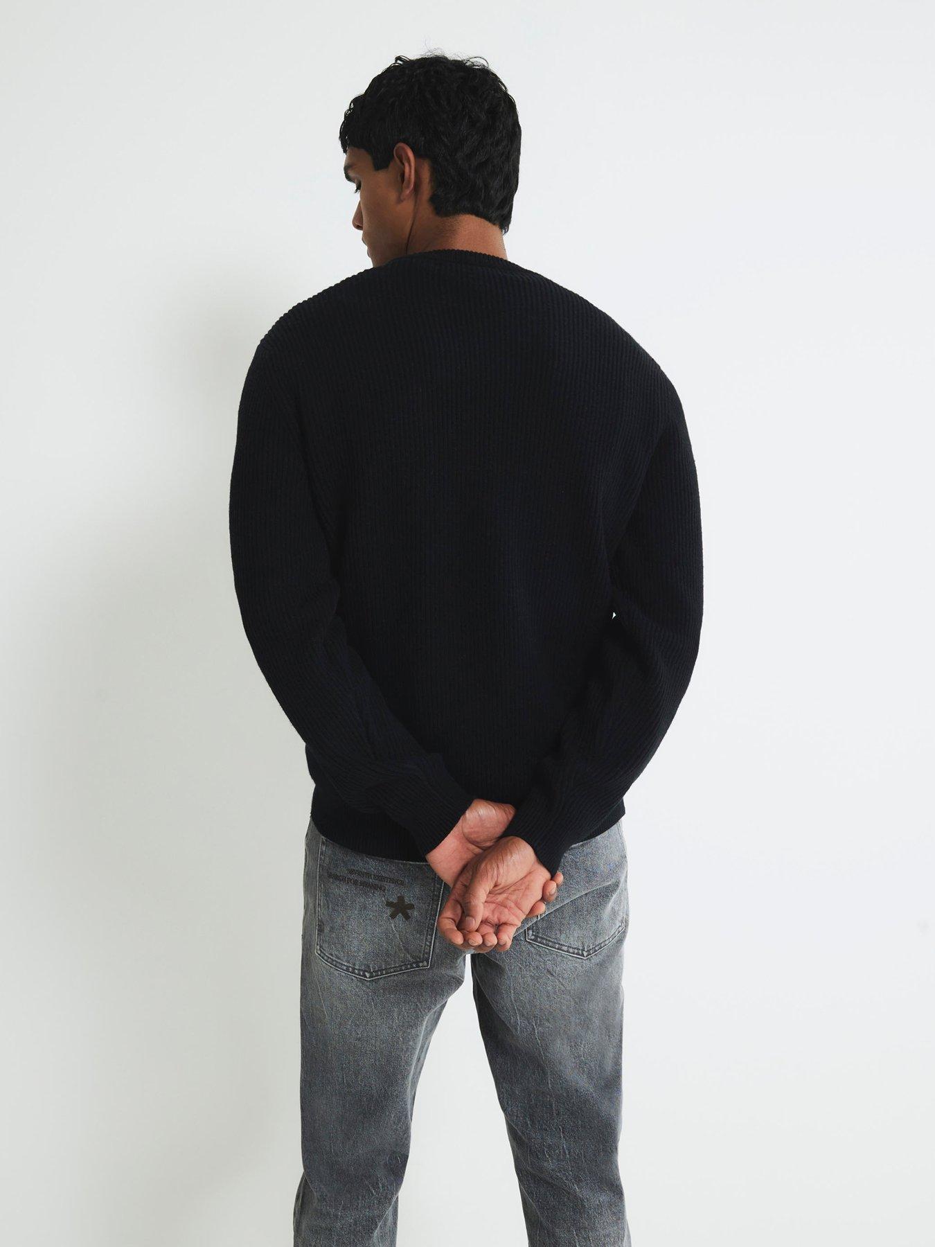 stillFront image of river-island-ribbed-easy-crew-neck-knitted-jumper-black