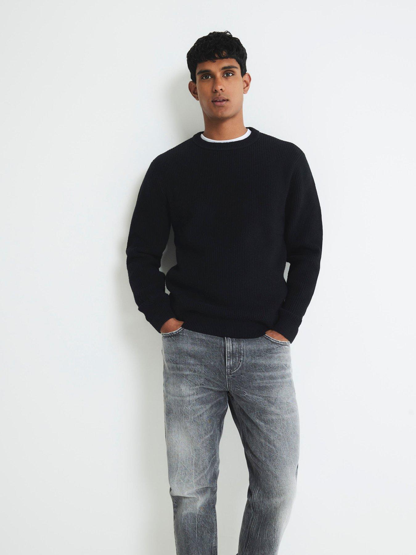  image of river-island-ribbed-easy-crew-neck-knitted-jumper-black