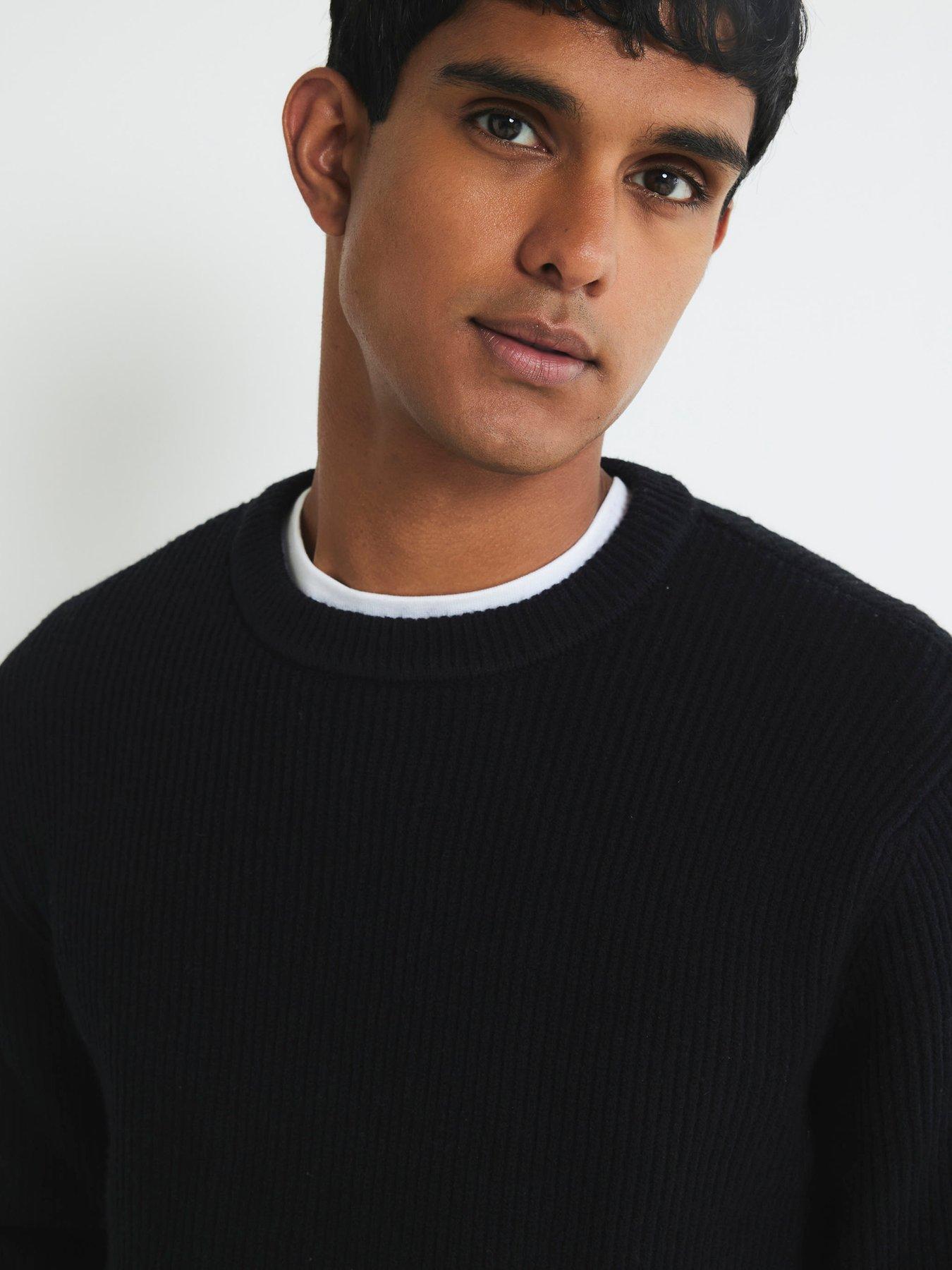  image of river-island-ribbed-easy-crew-neck-knitted-jumper-black