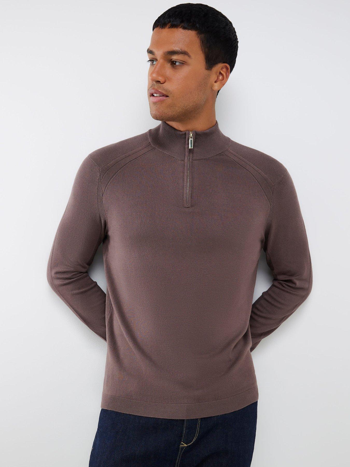 undefined Smart Viscose Half Zip Knitted Jumper - Purple