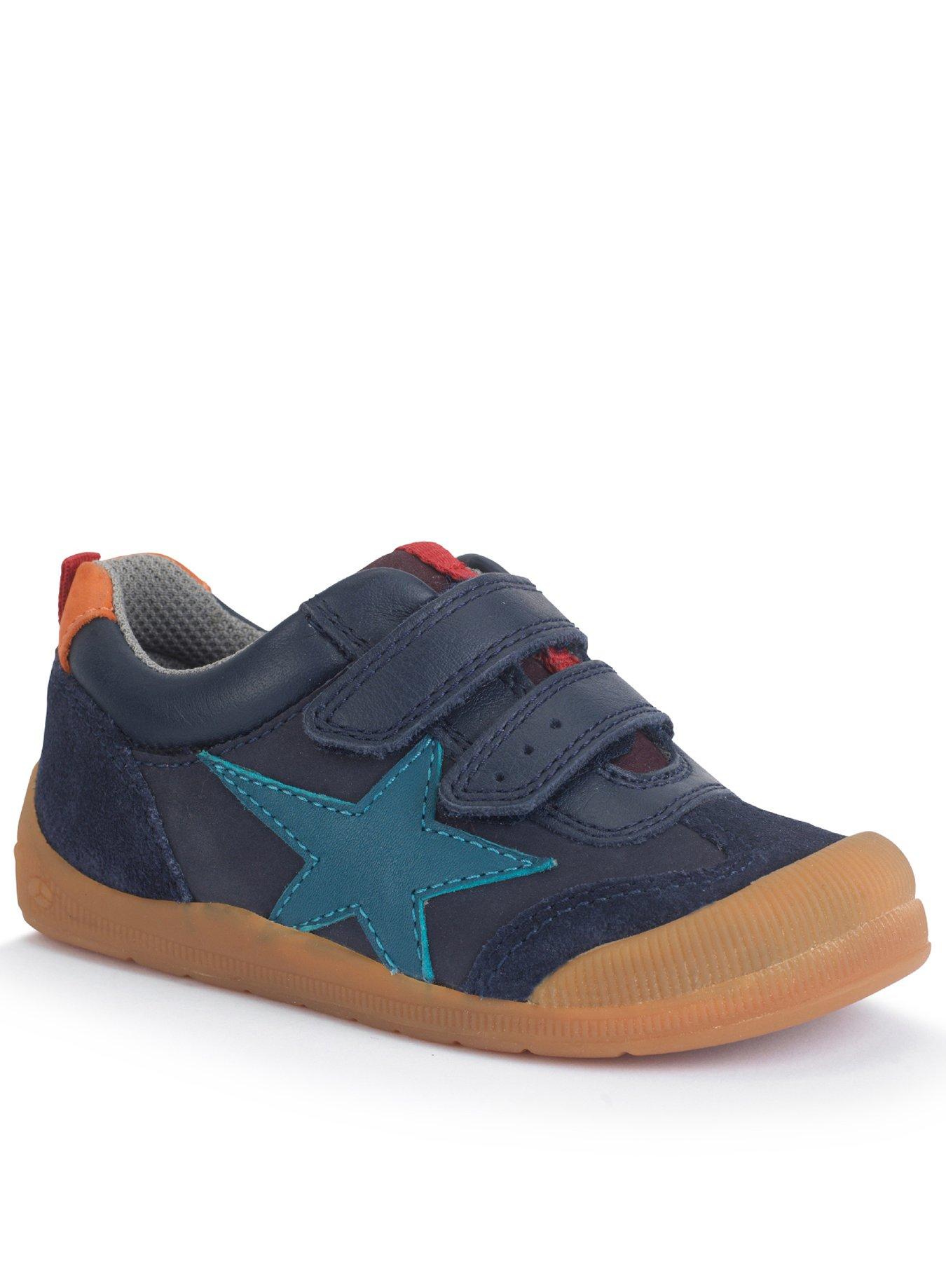 undefined Tickle Star Navy Leather Boys Double Rip Tape Casual Pre-school Trainers