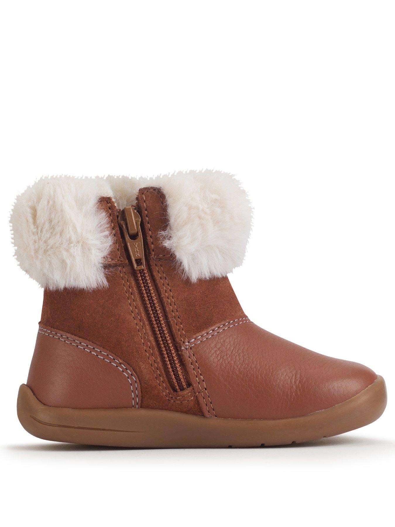  image of start-rite-flurry-girls-tan-leather-faux-fur-first-ankle-boots