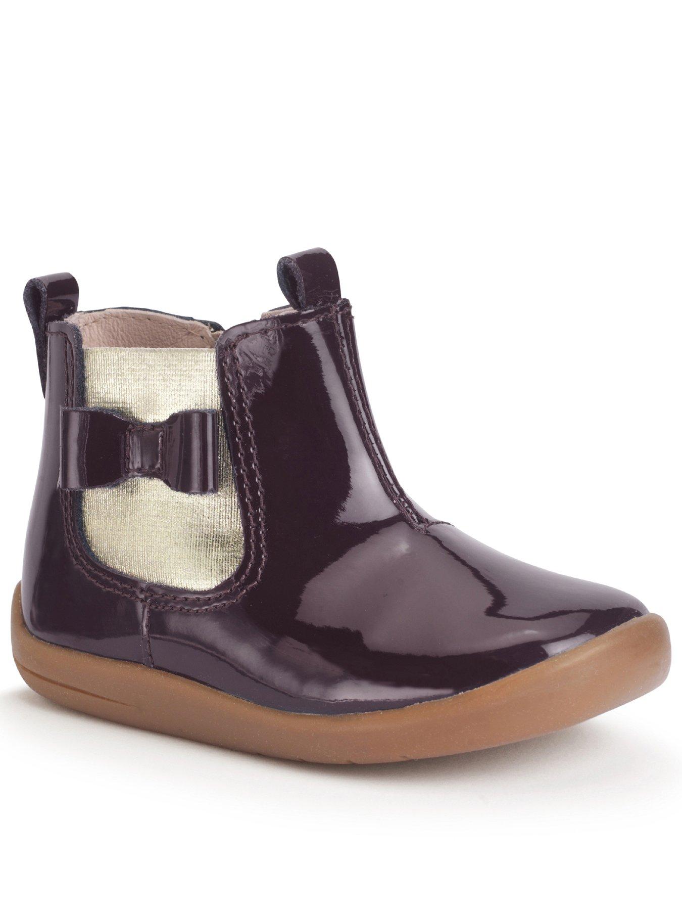  image of start-rite-wonderland-baby-girls-burgundy-patent-bow-ankle-chelsea-boots
