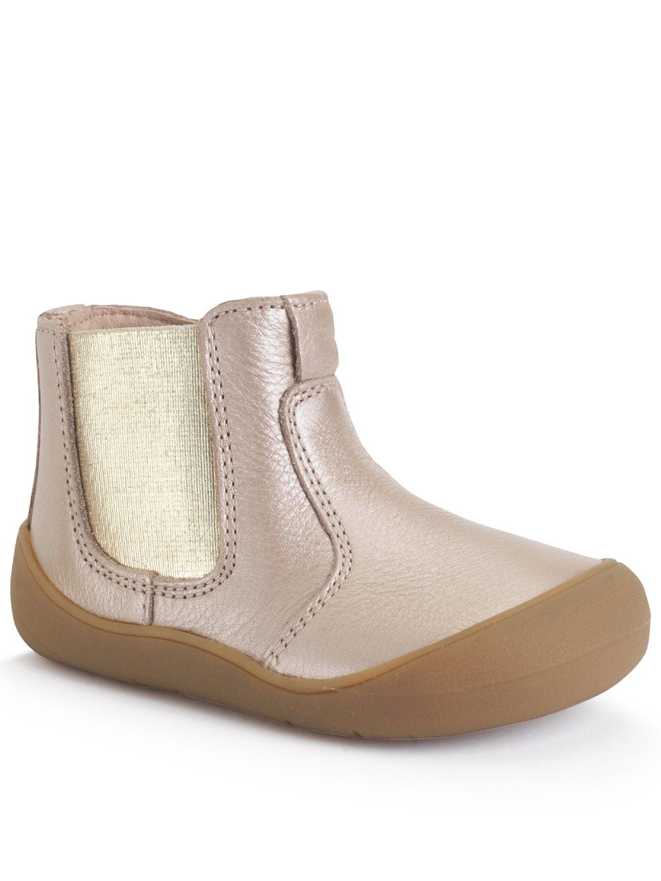 undefined Little Chelsea Girls First Walking Taupe Pearlised Leather Zip Up Ankle Boots