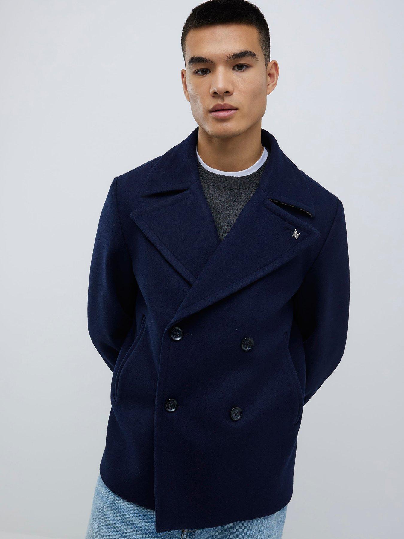 River Island Premium Wool Peacoat - Navy