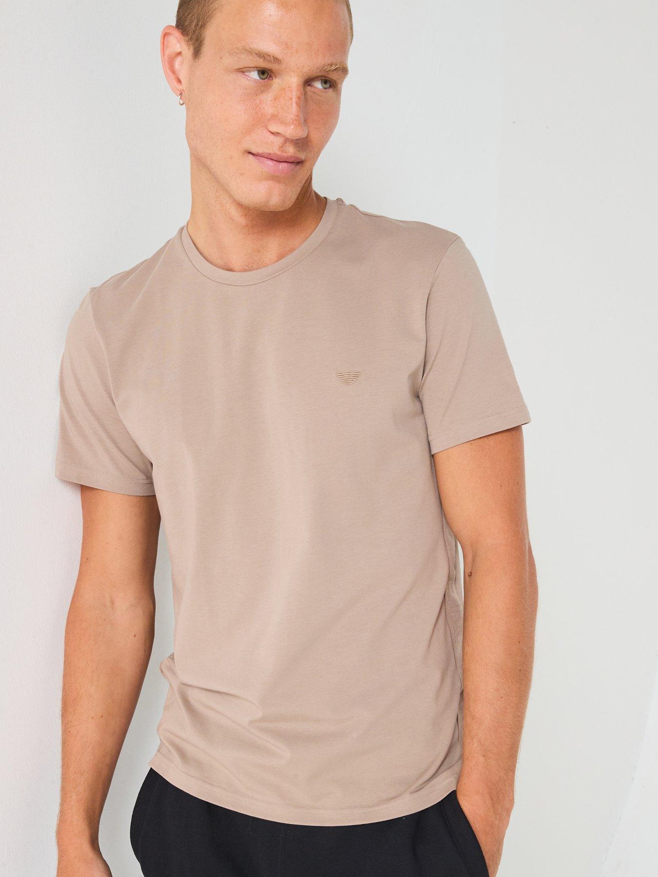front image of emporio-armani-bodywear-taped-crew-neck-lounge-t-shirt-light-brown