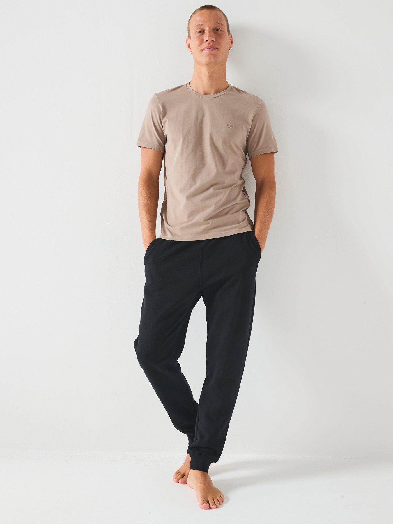  image of emporio-armani-bodywear-taped-crew-neck-lounge-t-shirt-light-brown