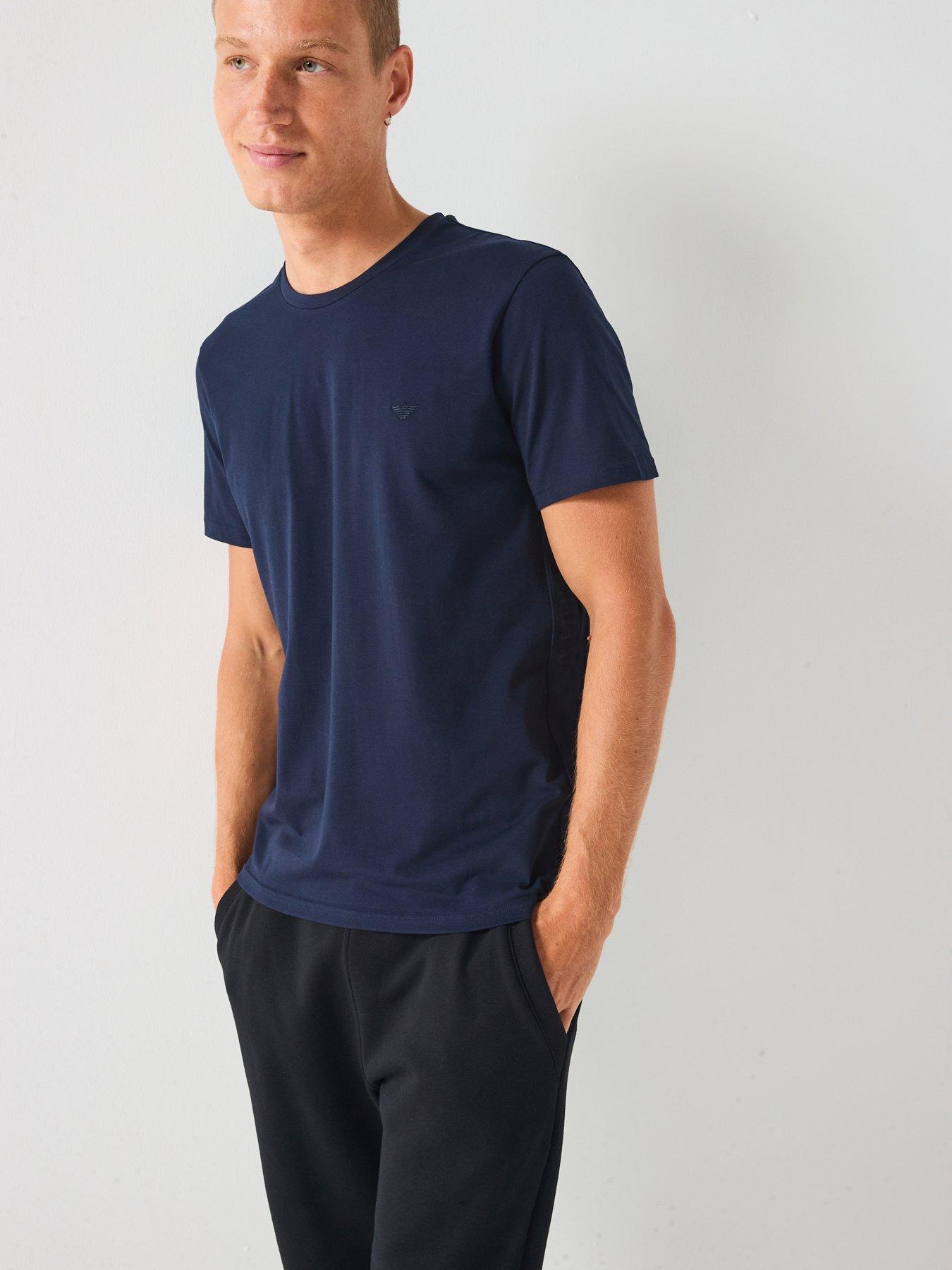  image of emporio-armani-bodywear-taped-crew-neck-lounge-t-shirt-navy