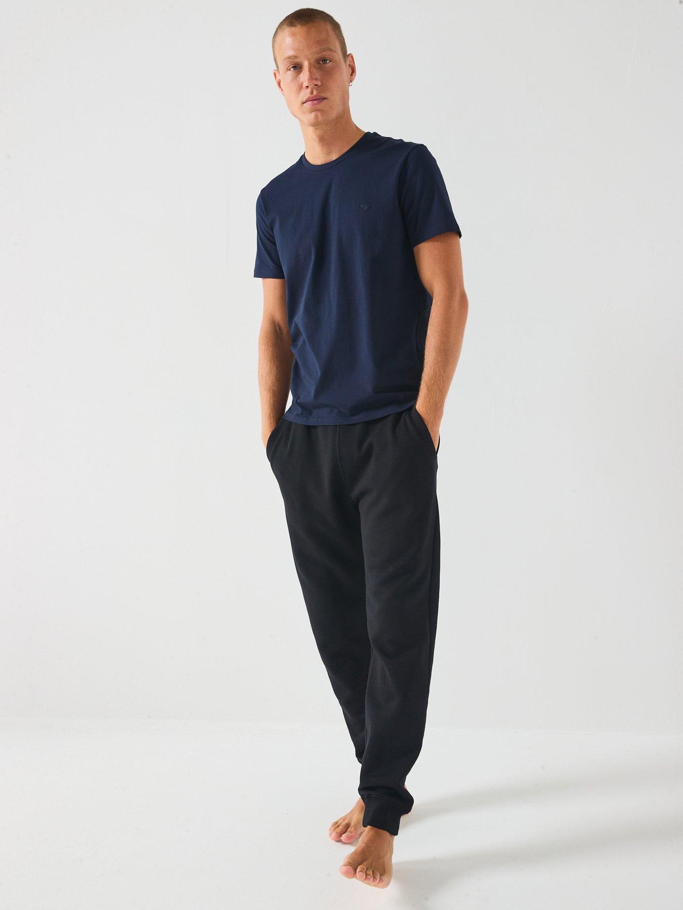  image of emporio-armani-bodywear-taped-crew-neck-lounge-t-shirt-navy