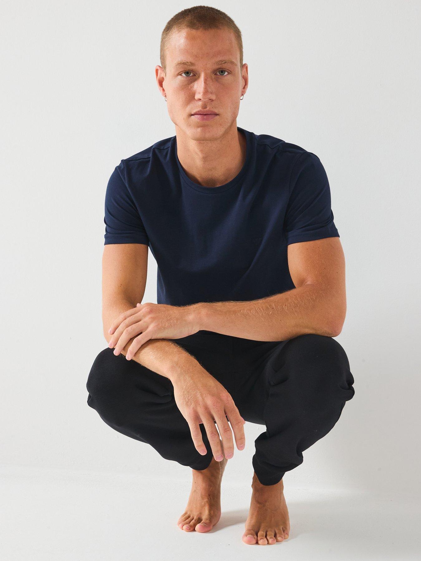  image of emporio-armani-bodywear-taped-crew-neck-lounge-t-shirt-navy
