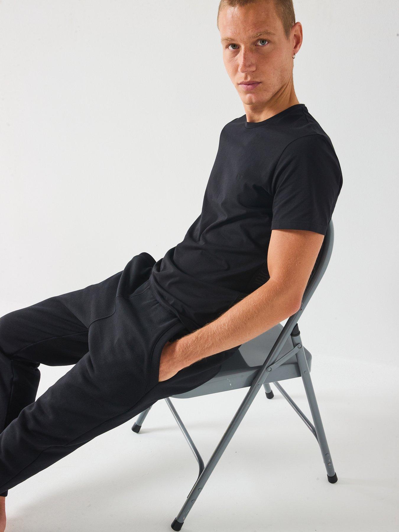  image of emporio-armani-bodywear-taped-crew-neck-lounge-t-shirt-black