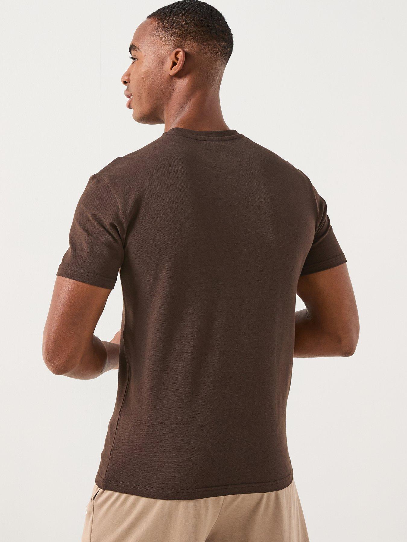  image of emporio-armani-bodywear-stretch-piquet-crew-neck-lounge-t-shirt-dark-brown