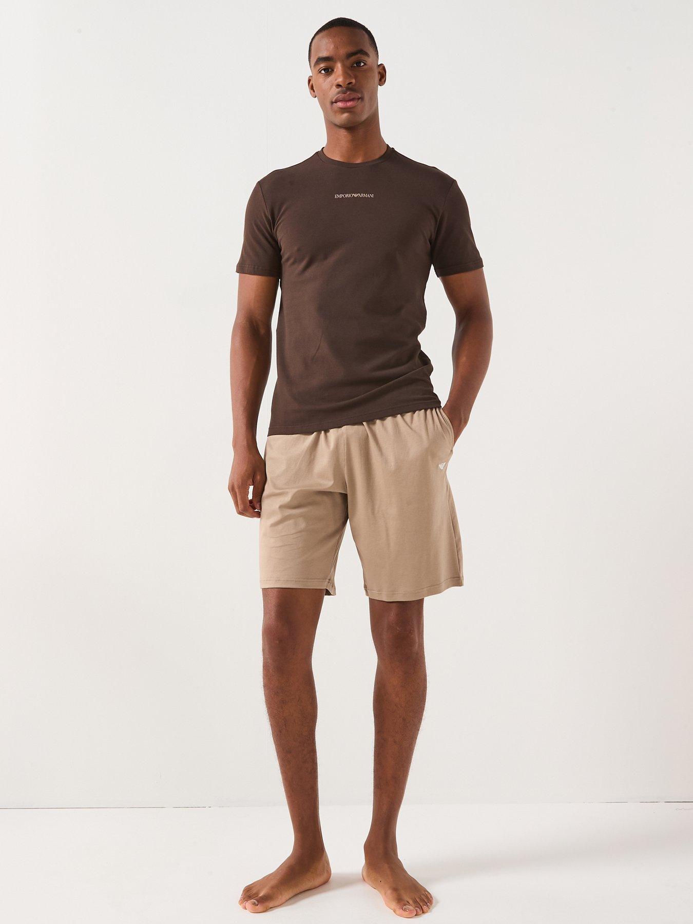  image of emporio-armani-bodywear-stretch-piquet-crew-neck-lounge-t-shirt-dark-brown