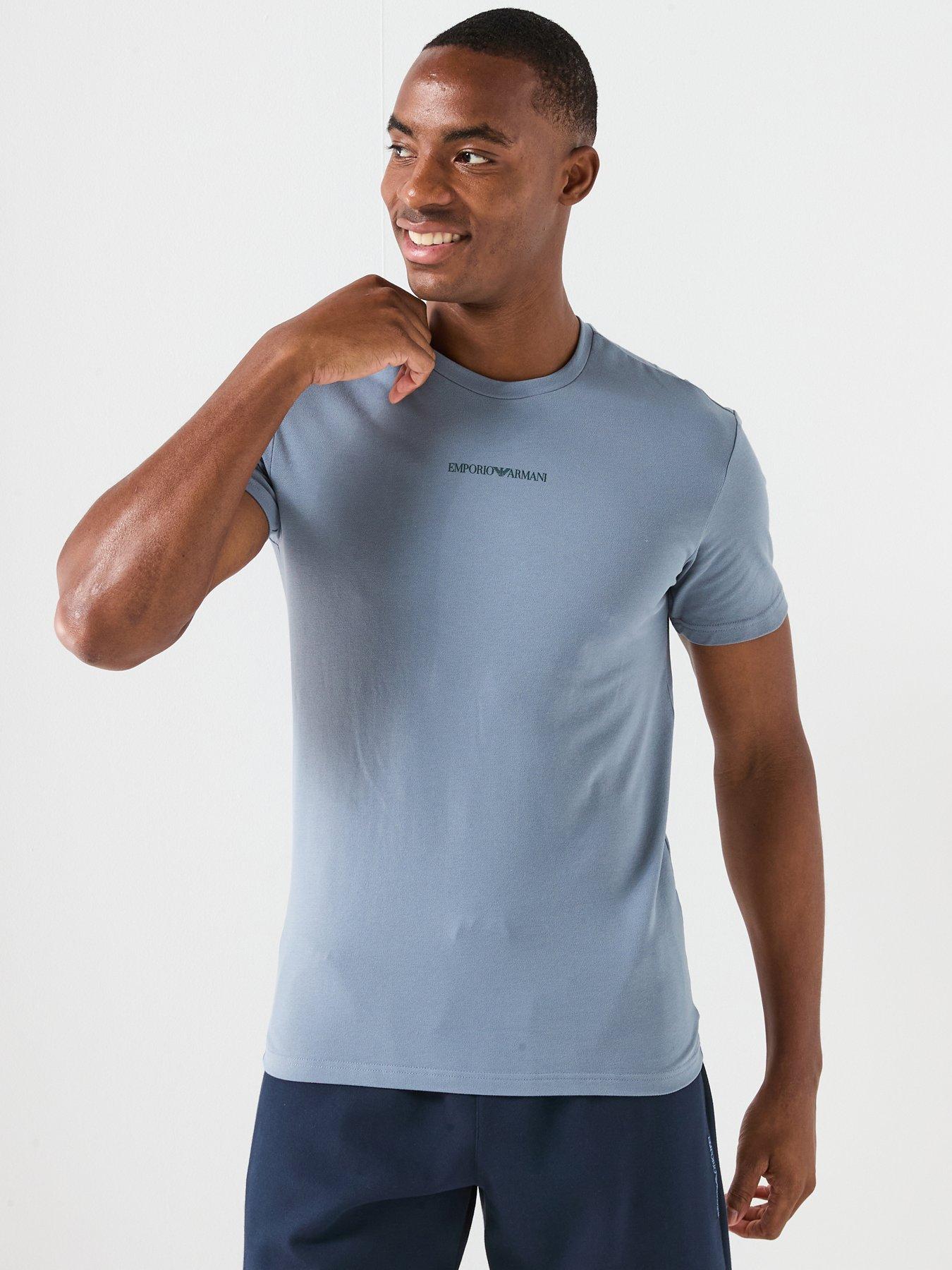 front image of emporio-armani-bodywear-stretch-piquet-crew-neck-lounge-t-shirt-blue