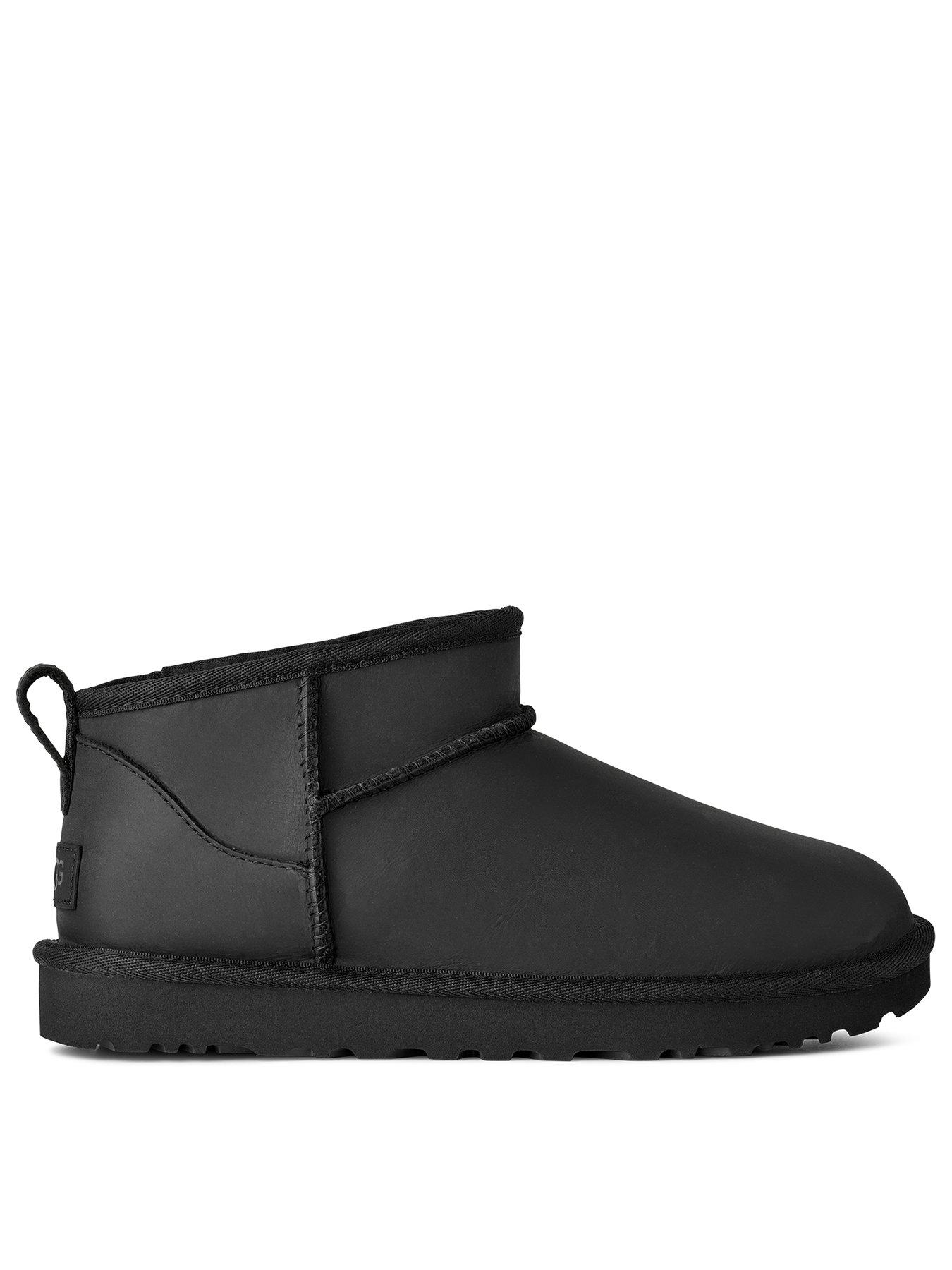 front image of ugg-classic-ultra-mini-leather-boots-black