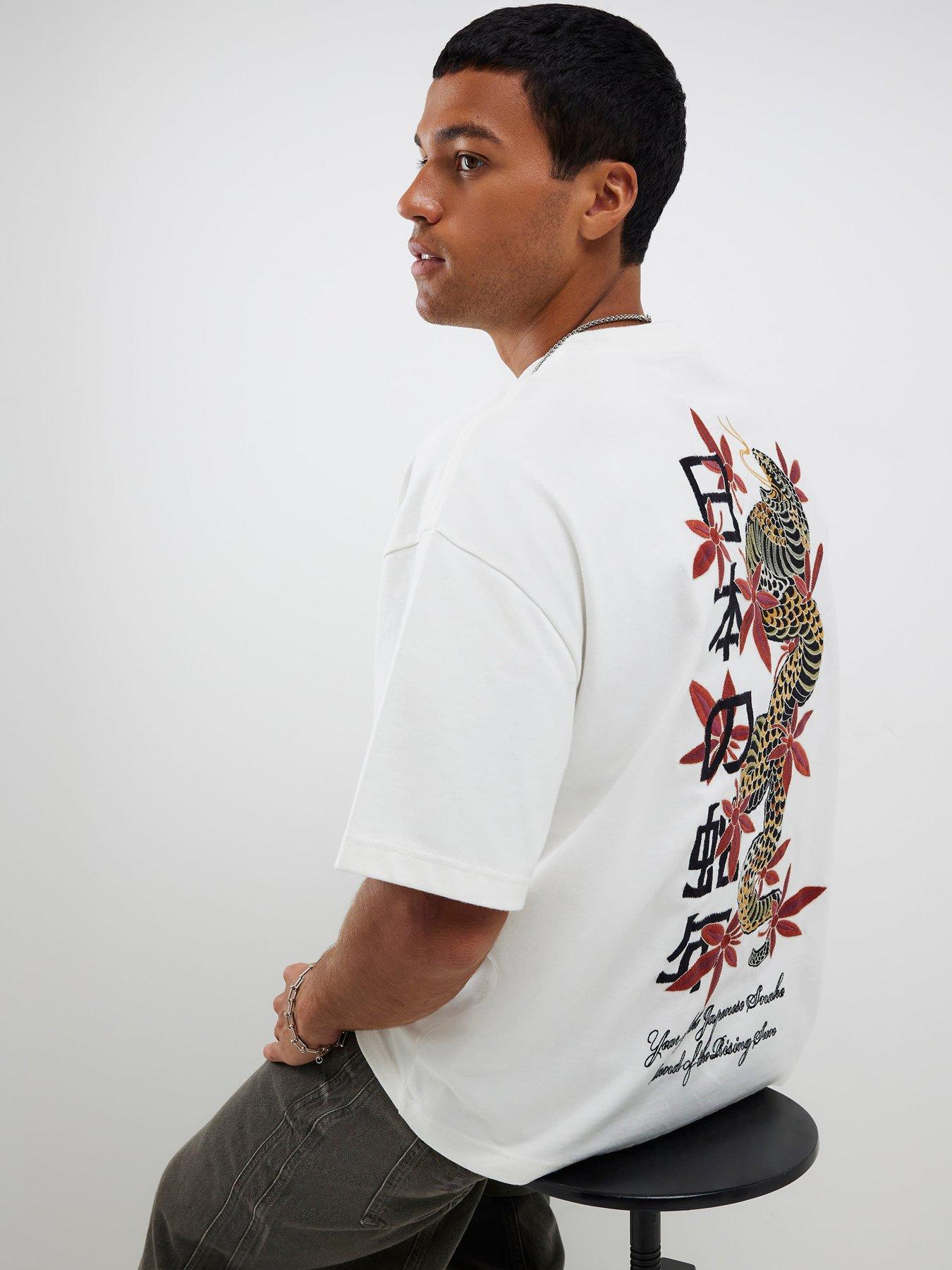 Image 2 of 4 of River Island Short Sleeve Oversized Japanese Snake Backprint T-Shirt - White