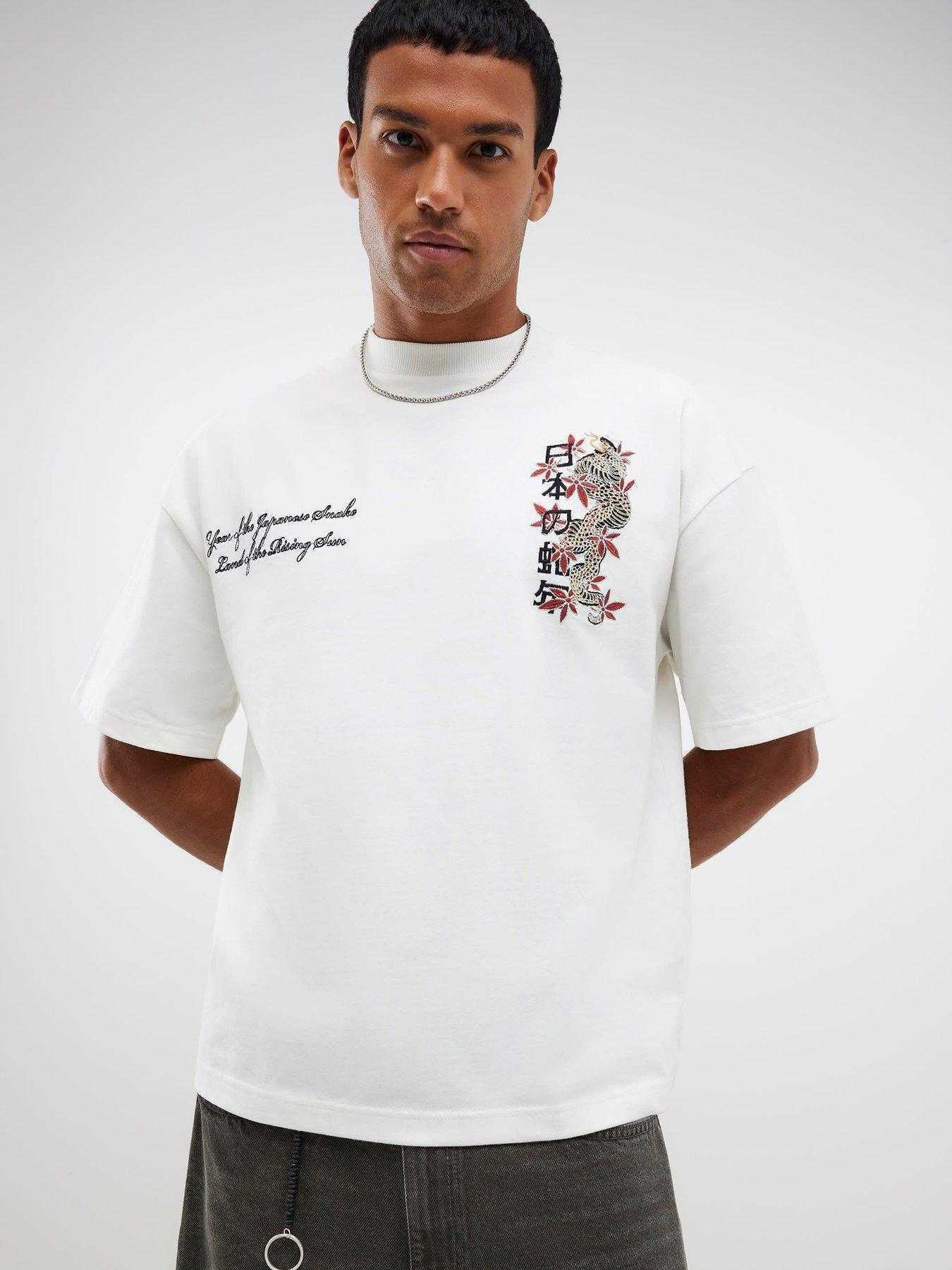 Image 4 of 4 of River Island Short Sleeve Oversized Japanese Snake Backprint T-Shirt - White