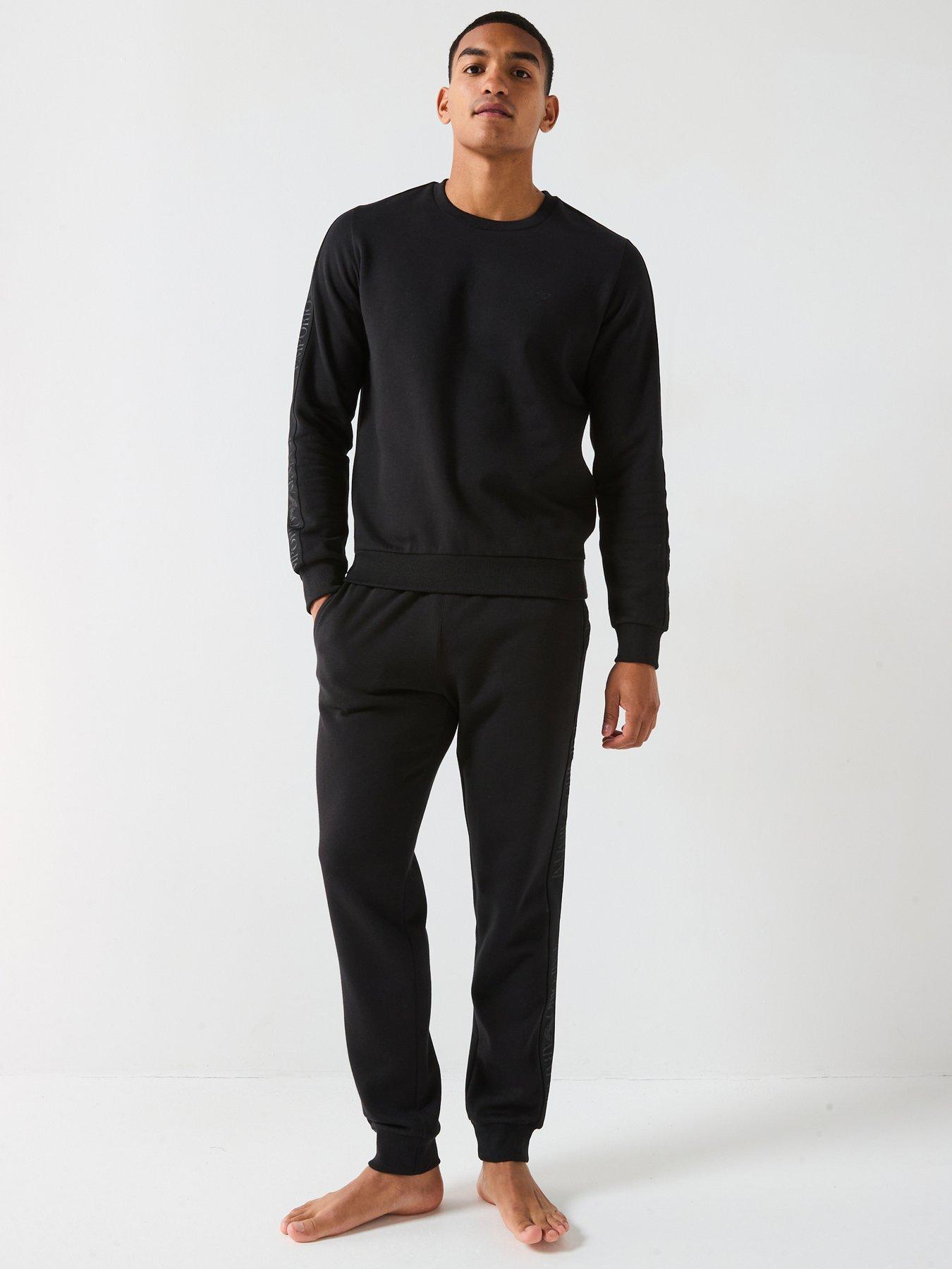 front image of emporio-armani-bodywear-basic-terry-tape-lounge-set-black