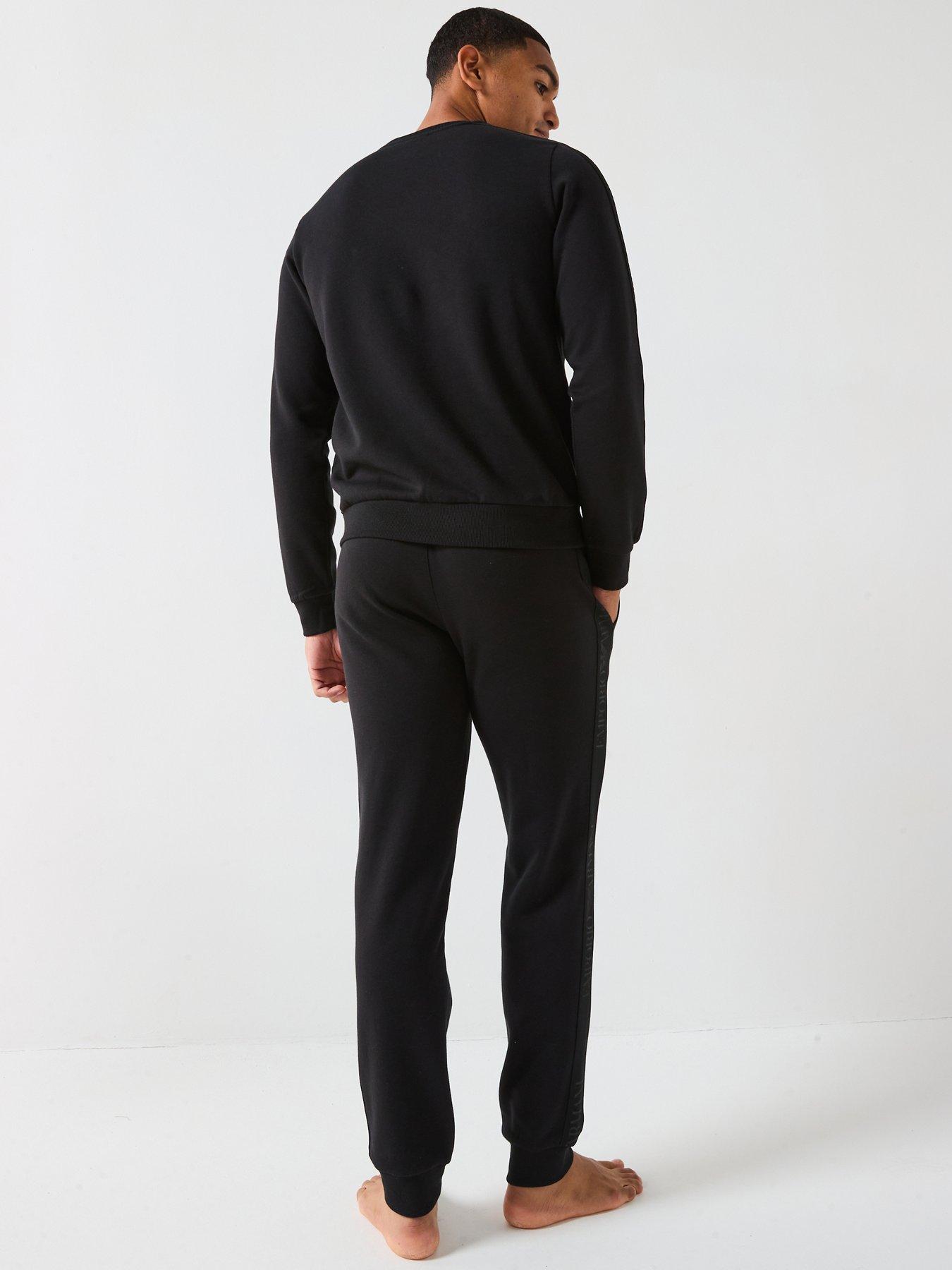 stillFront image of emporio-armani-bodywear-basic-terry-tape-lounge-set-black