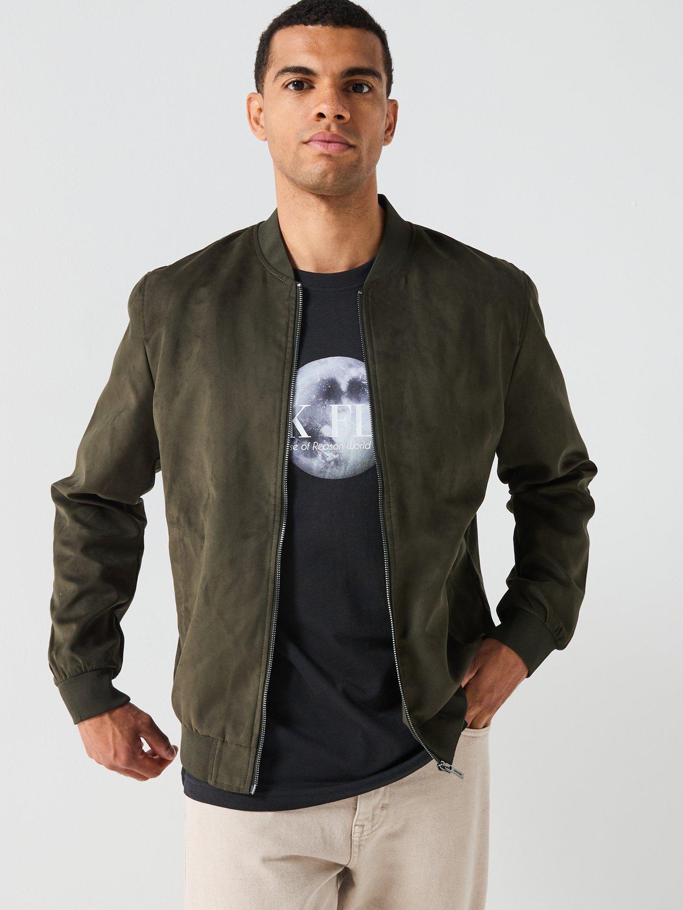 only-sons-lucas-faux-suede-bomber-jacket-dark-green