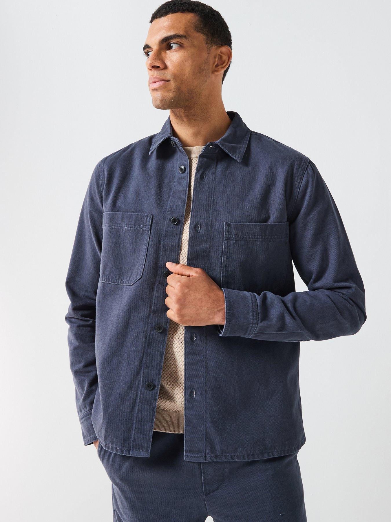 Image 1 of 5 of ONLY & SONS Times Woven Cotton Regular Fit Overshirt - Navy