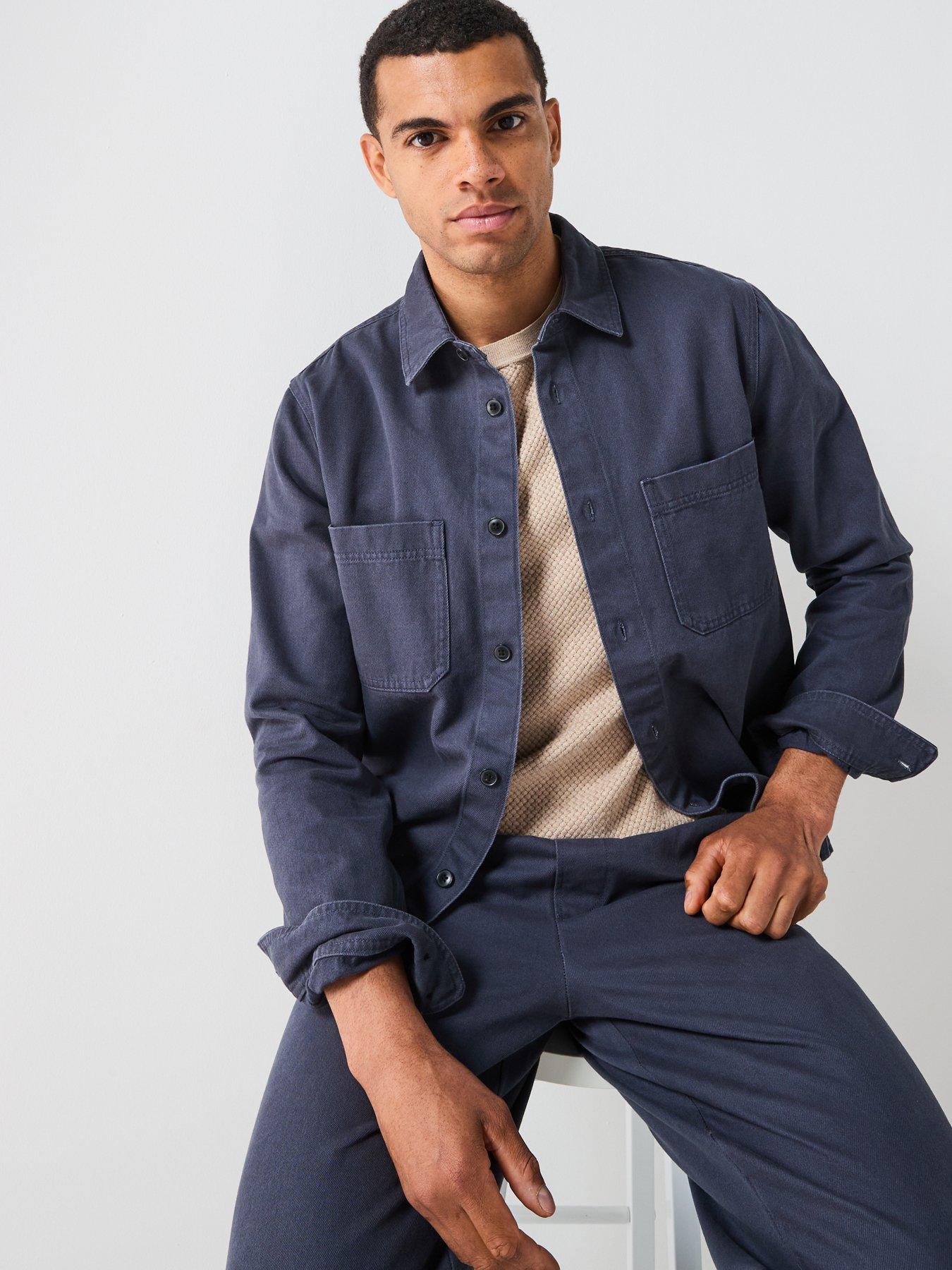 Image 5 of 5 of ONLY & SONS Times Woven Cotton Regular Fit Overshirt - Navy