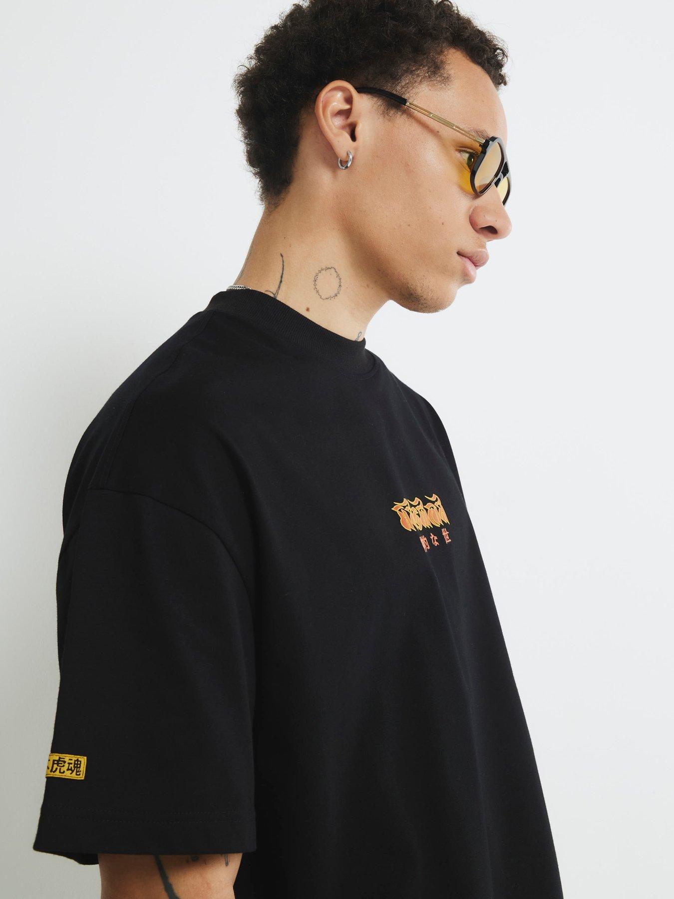 Image 4 of 4 of River Island Beasty Embroidered Double Layer T-Shirt - Black