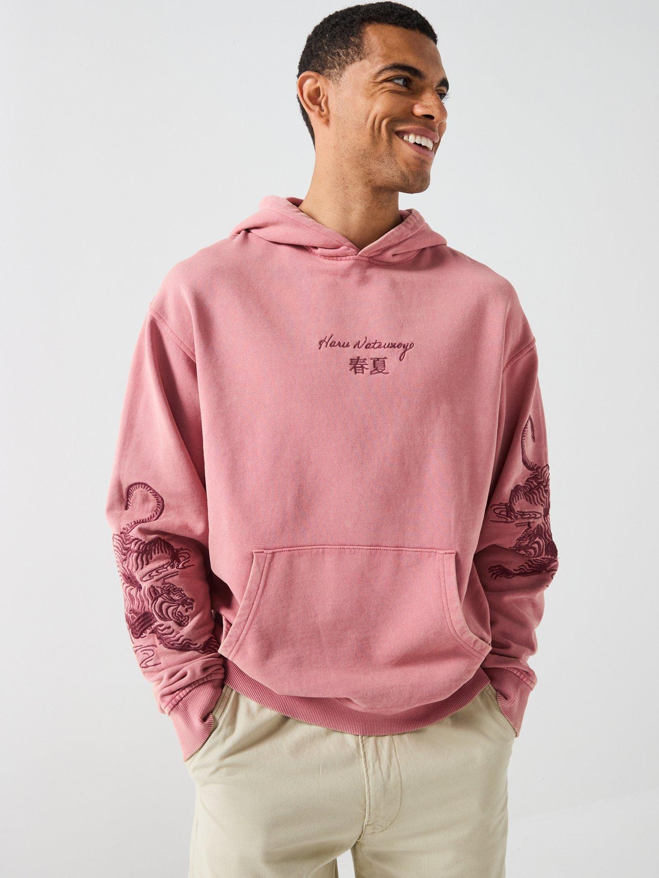 undefined Washed Effect Embroidered Hoodie - Red