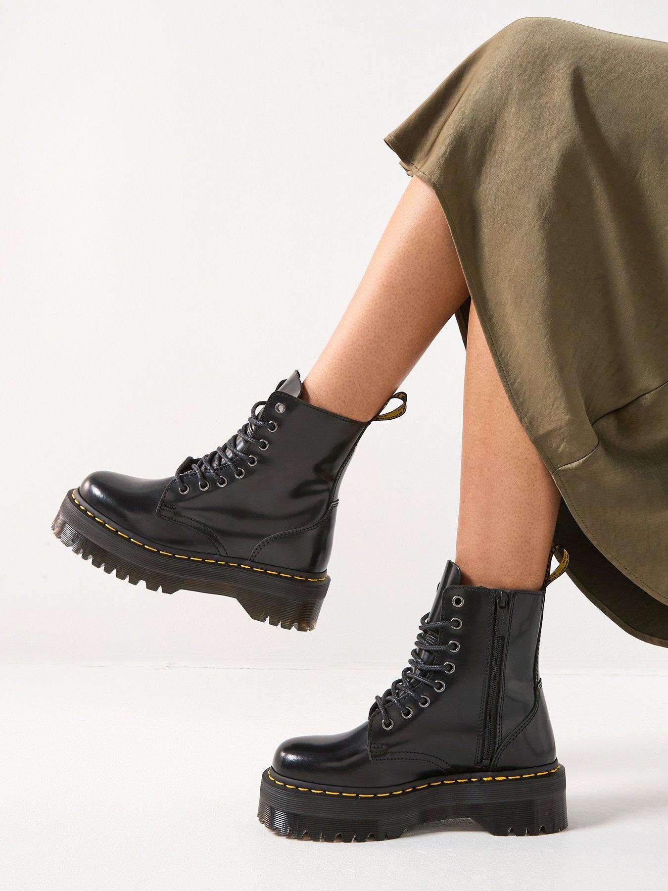 Dr Martens Jadon 8 Eye Boot Polished Smooth - Black | Littlewoods