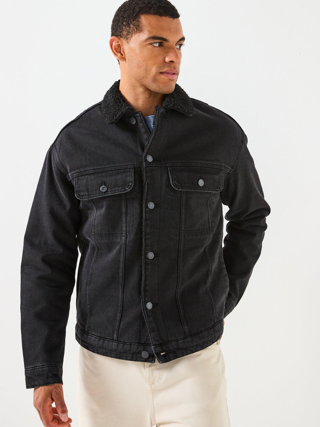 Image 1 of 6 of ONLY & SONS Wilson Sherpa Denim Jacket - Black