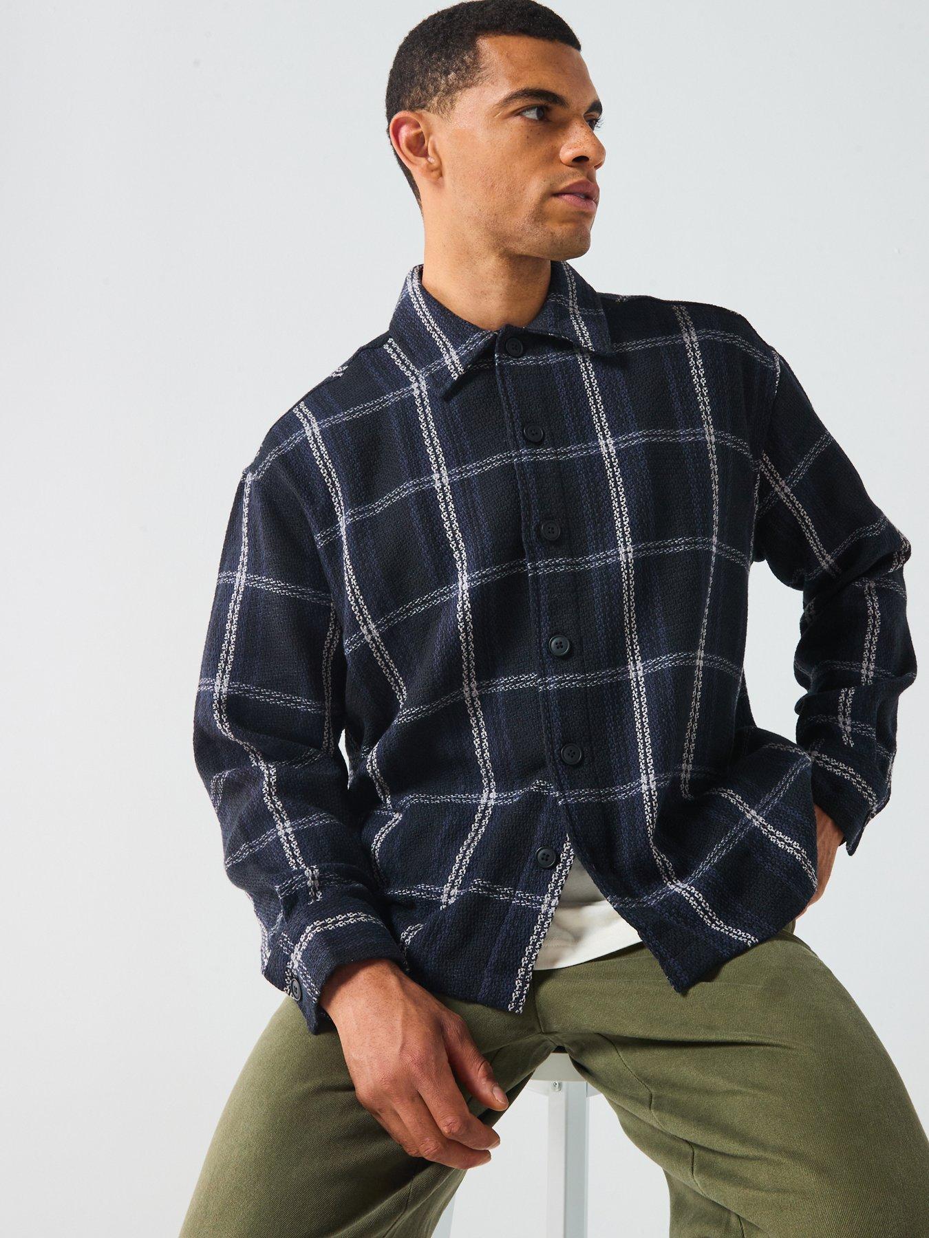  image of only-sons-kevin-basket-check-shirt-black