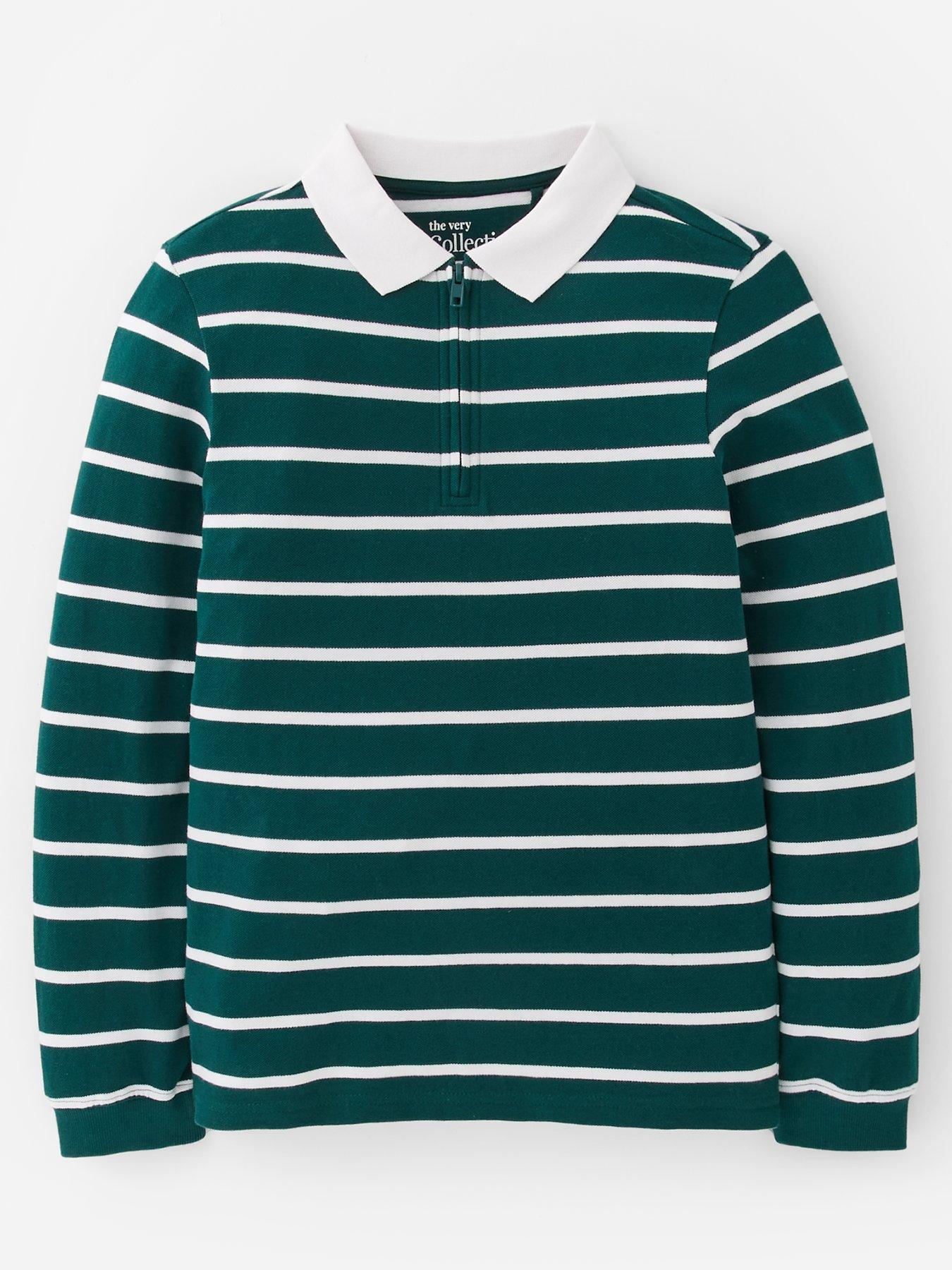 Image 1 of 4 of The Very Collection Striped Polo Zip Up Top - Green