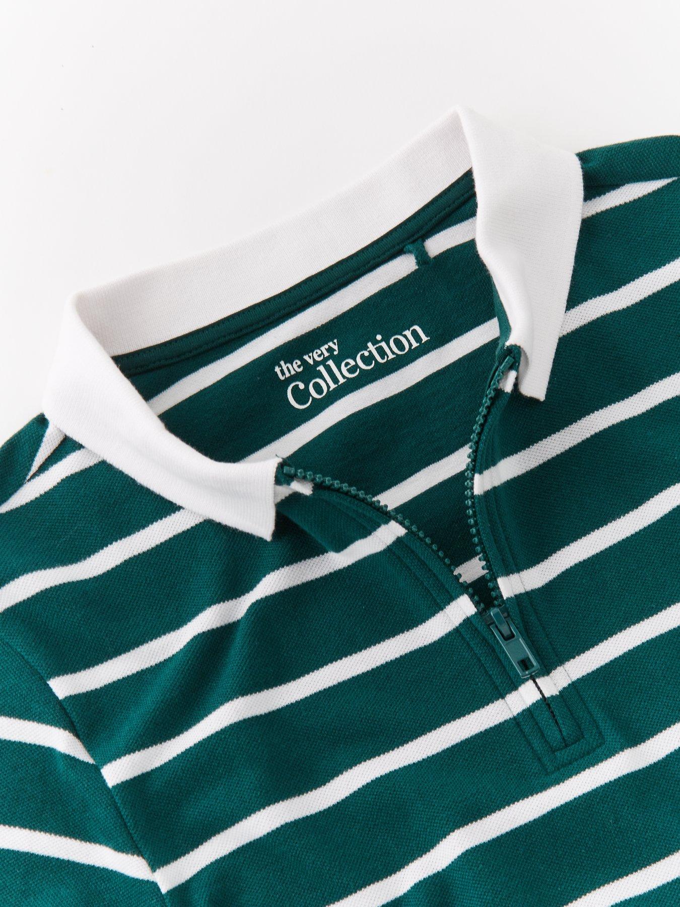 Image 3 of 4 of The Very Collection Striped Polo Zip Up Top - Green