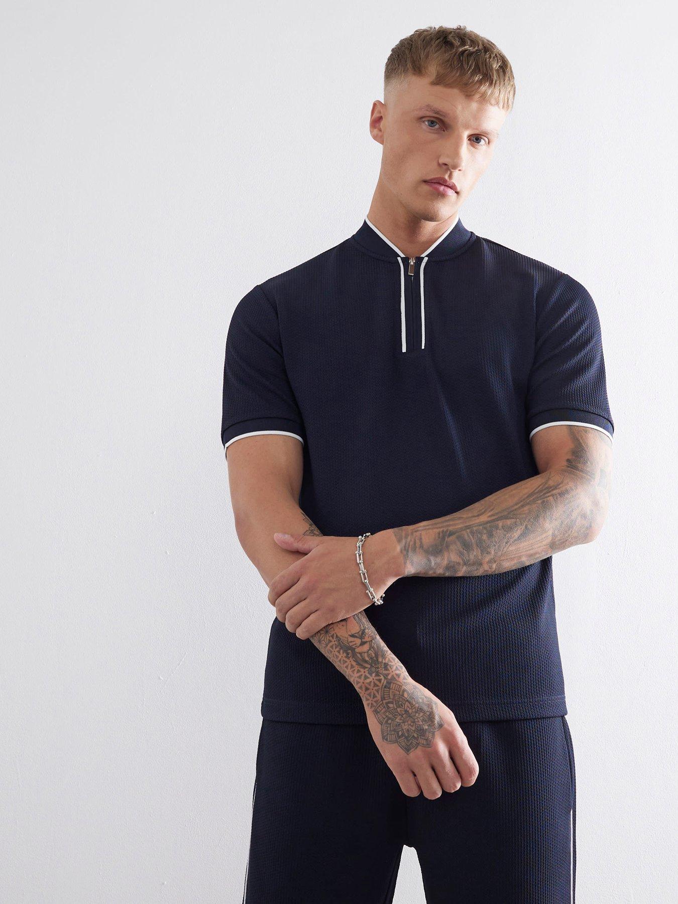 undefined Slim Fit Zipped Polo Shirt - Navy