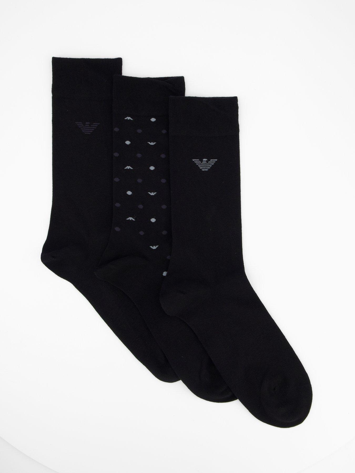 Emporio Armani Bodywear 3 Pack Allover Eagle Crew Socks - Black